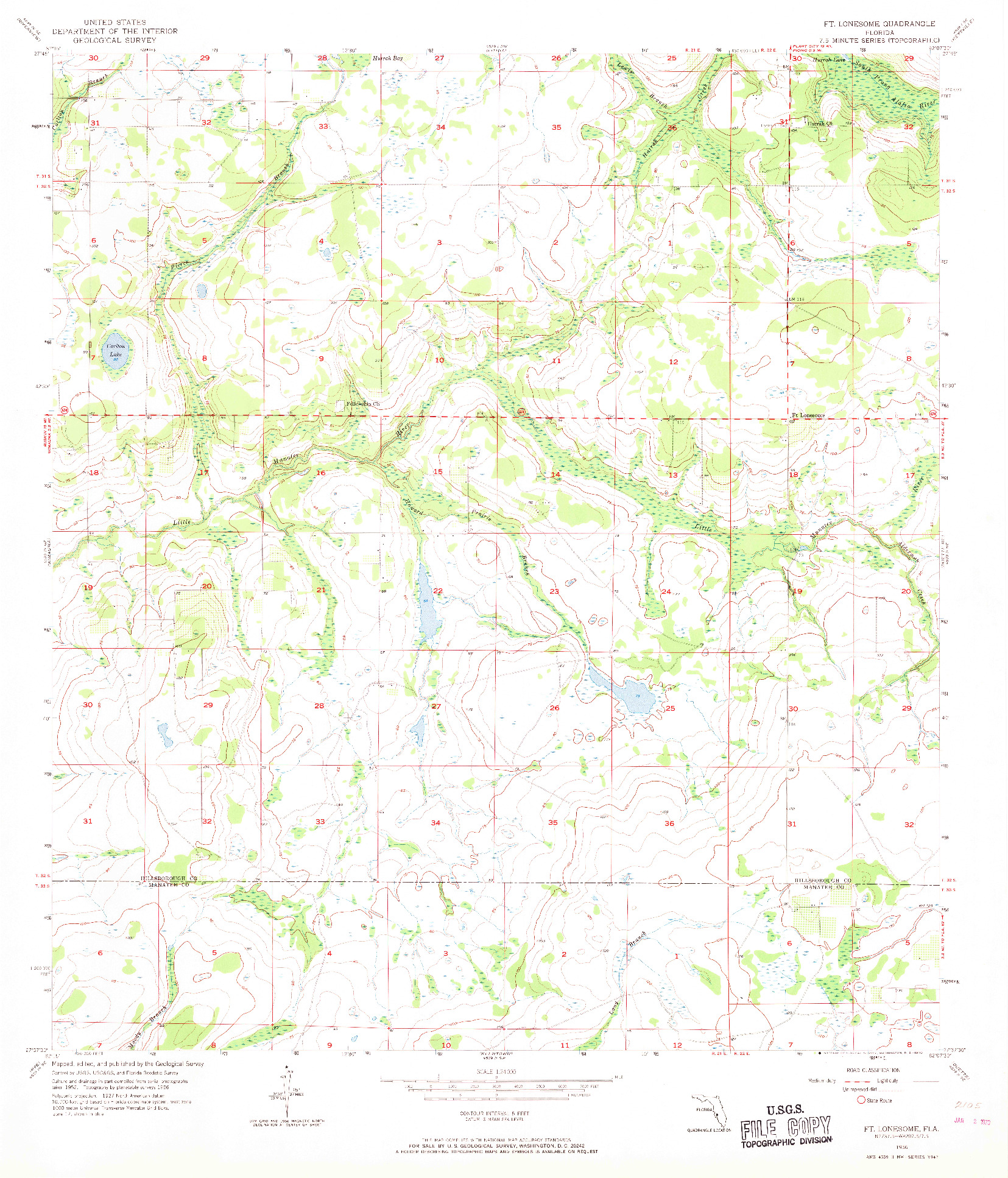 USGS 1:24000-SCALE QUADRANGLE FOR FT LONESOME, FL 1956