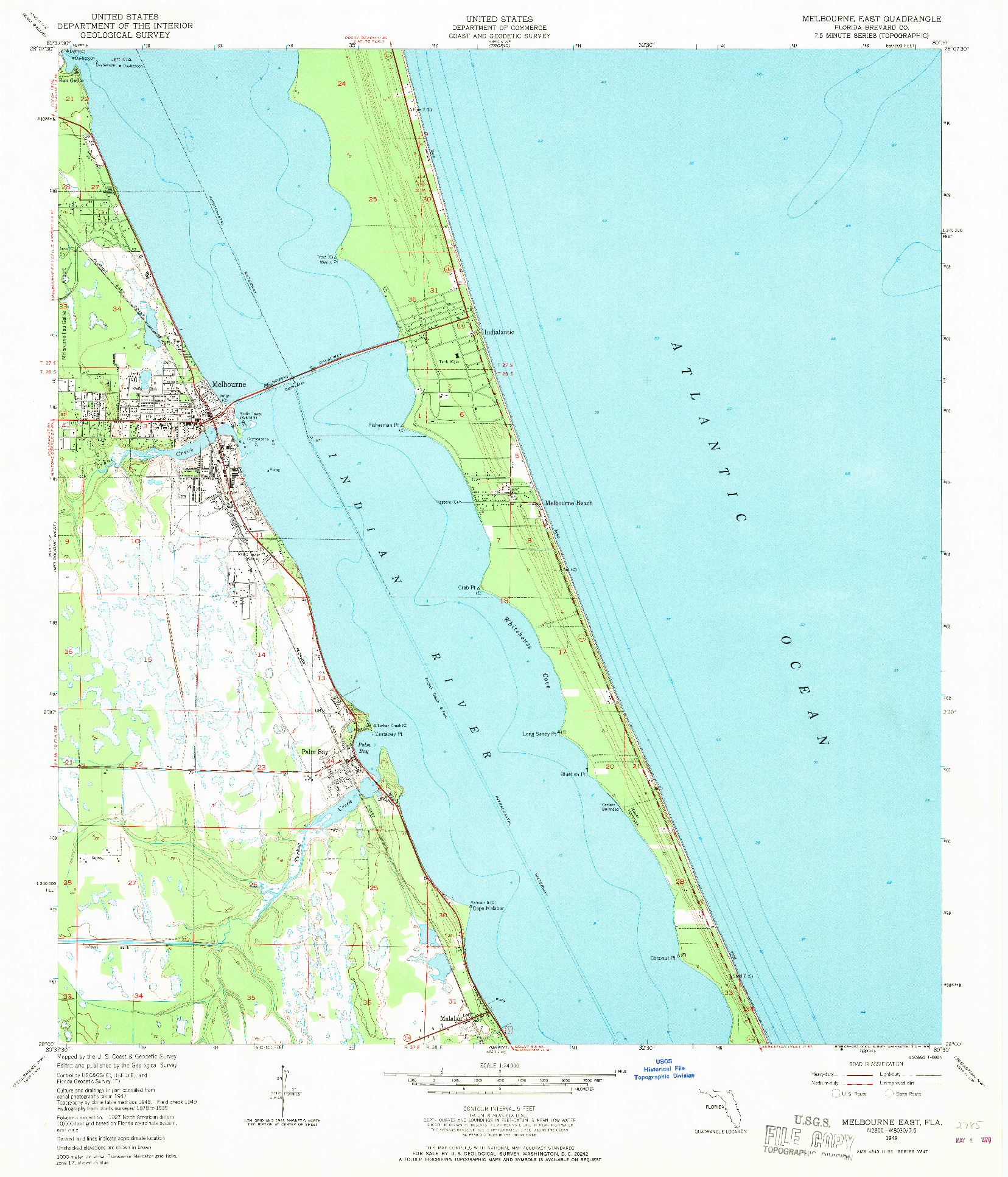 USGS 1:24000-SCALE QUADRANGLE FOR MELBOURNE EAST, FL 1949