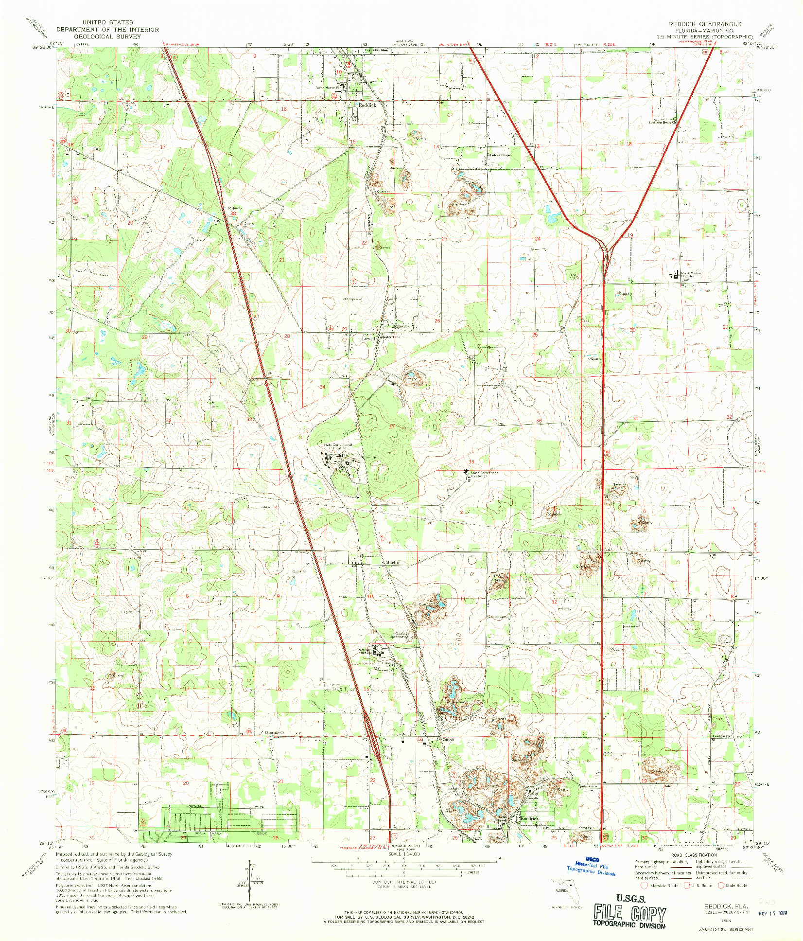 USGS 1:24000-SCALE QUADRANGLE FOR REDDICK, FL 1968