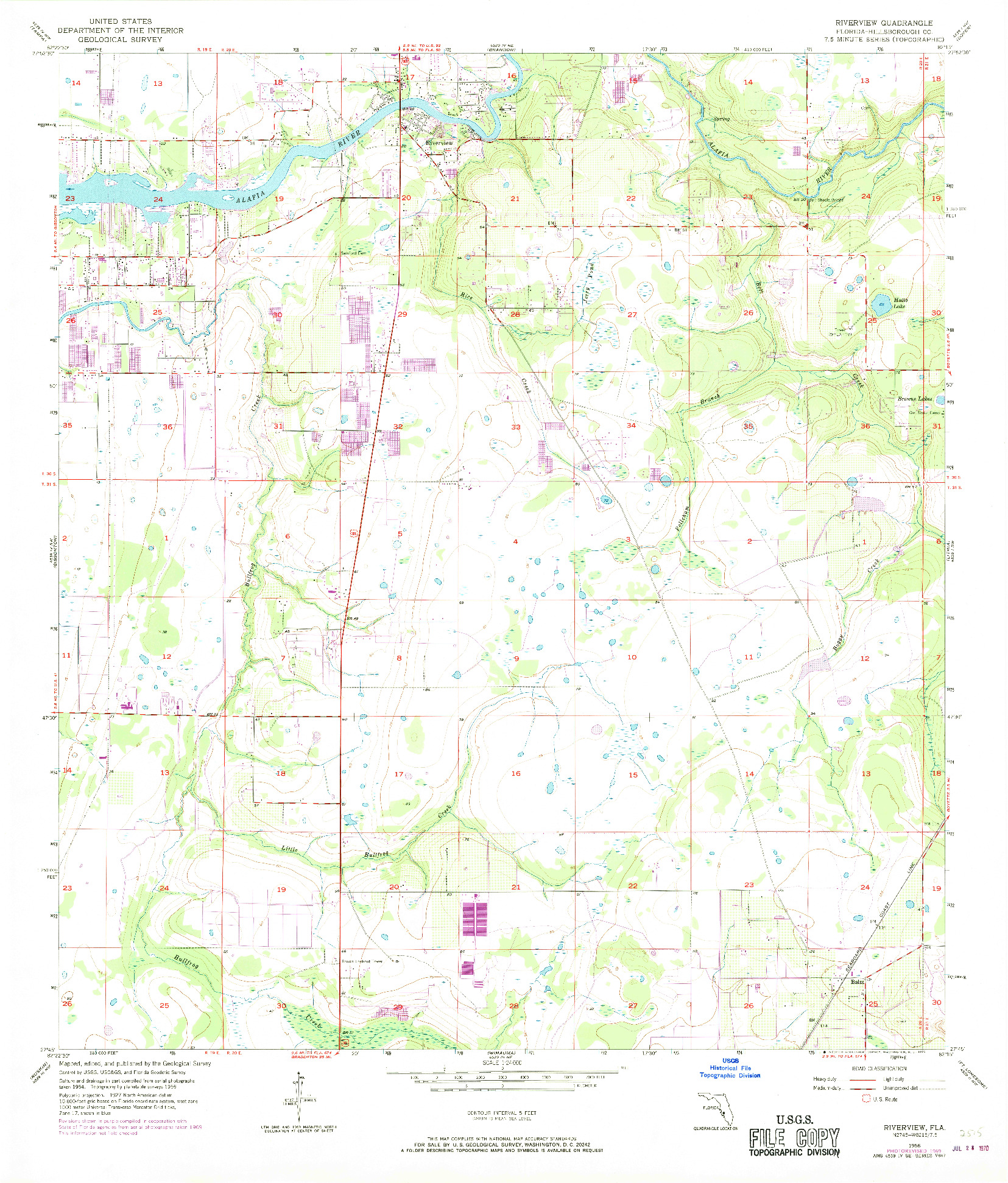 USGS 1:24000-SCALE QUADRANGLE FOR RIVERVIEW, FL 1956