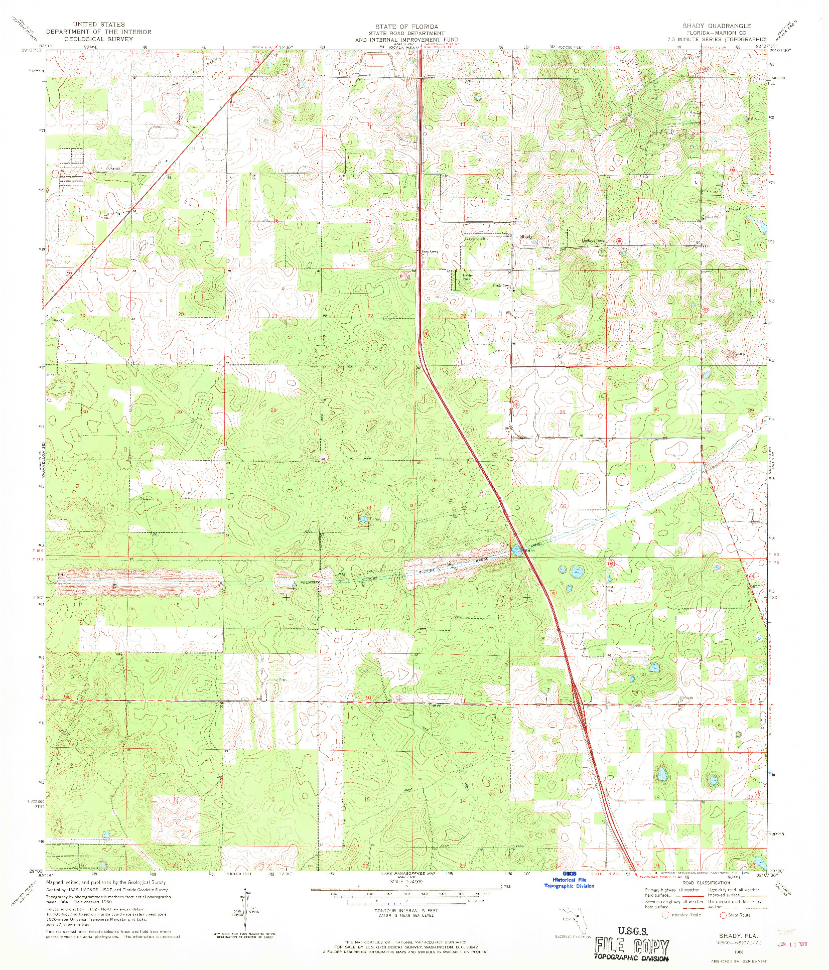 USGS 1:24000-SCALE QUADRANGLE FOR SHADY, FL 1968
