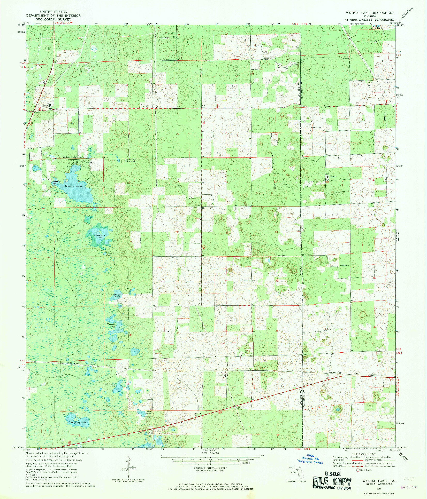 USGS 1:24000-SCALE QUADRANGLE FOR WATERS LAKE, FL 1968