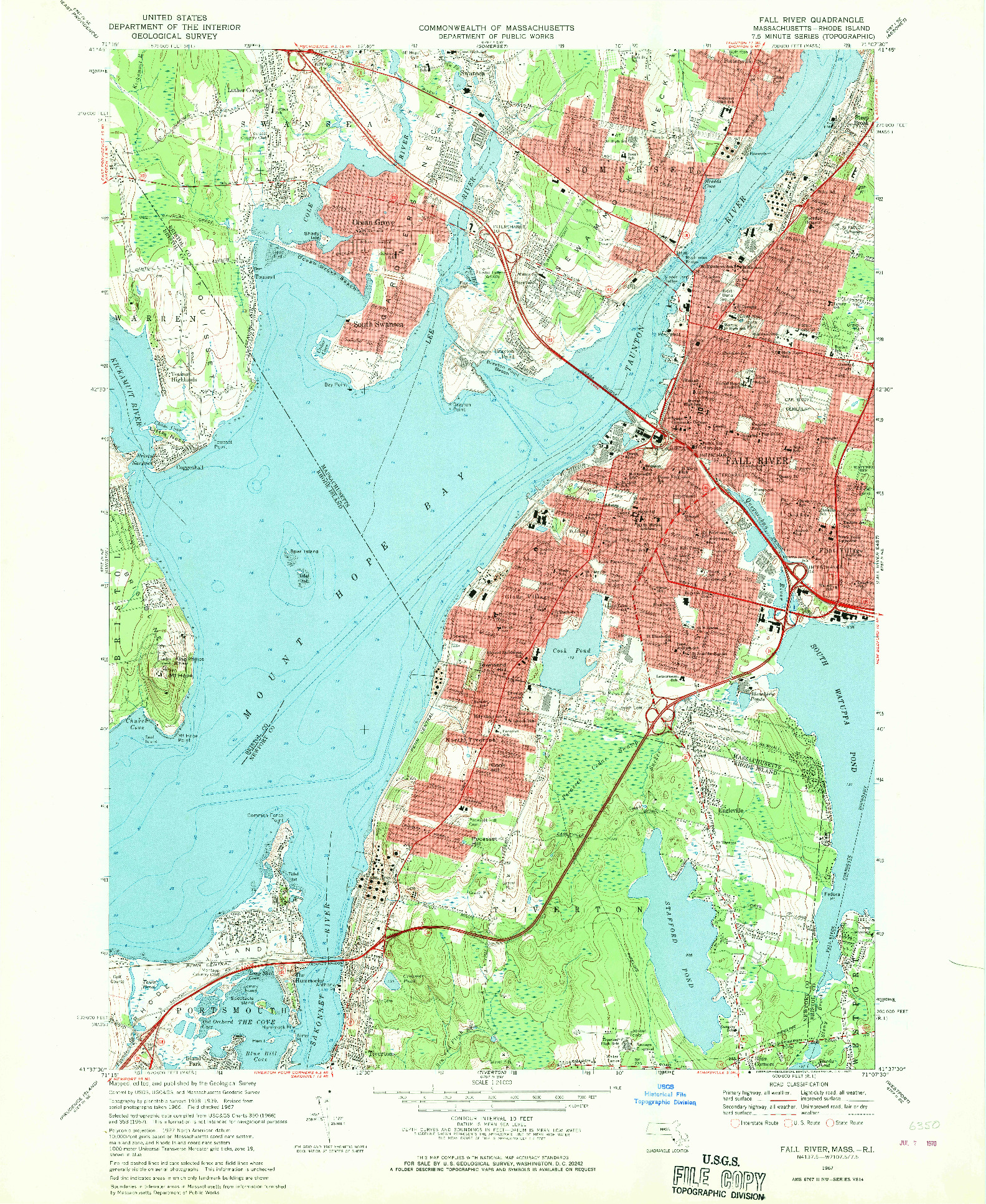 USGS 1:24000-SCALE QUADRANGLE FOR FALL RIVER, MA 1967