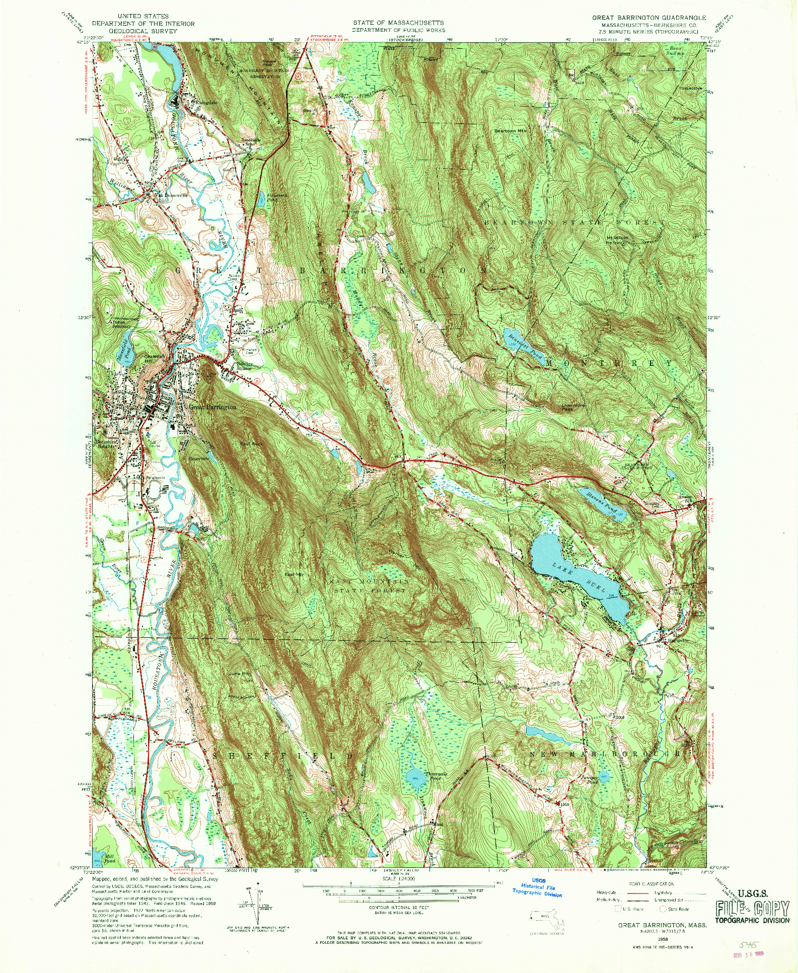 USGS 1:24000-SCALE QUADRANGLE FOR GREAT BARRINGTON, MA 1958