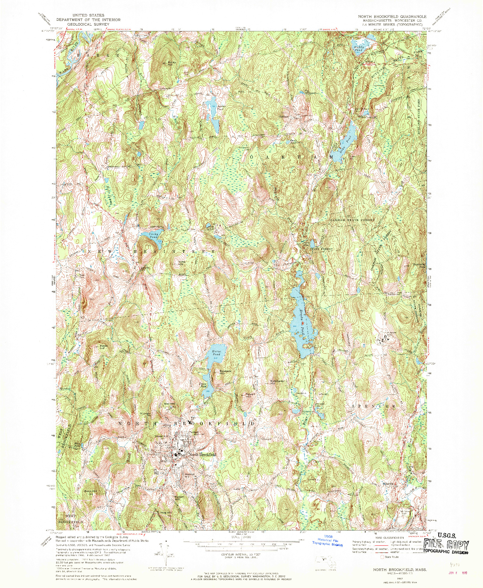 USGS 1:24000-SCALE QUADRANGLE FOR NORTH BROOKFIELD, MA 1967