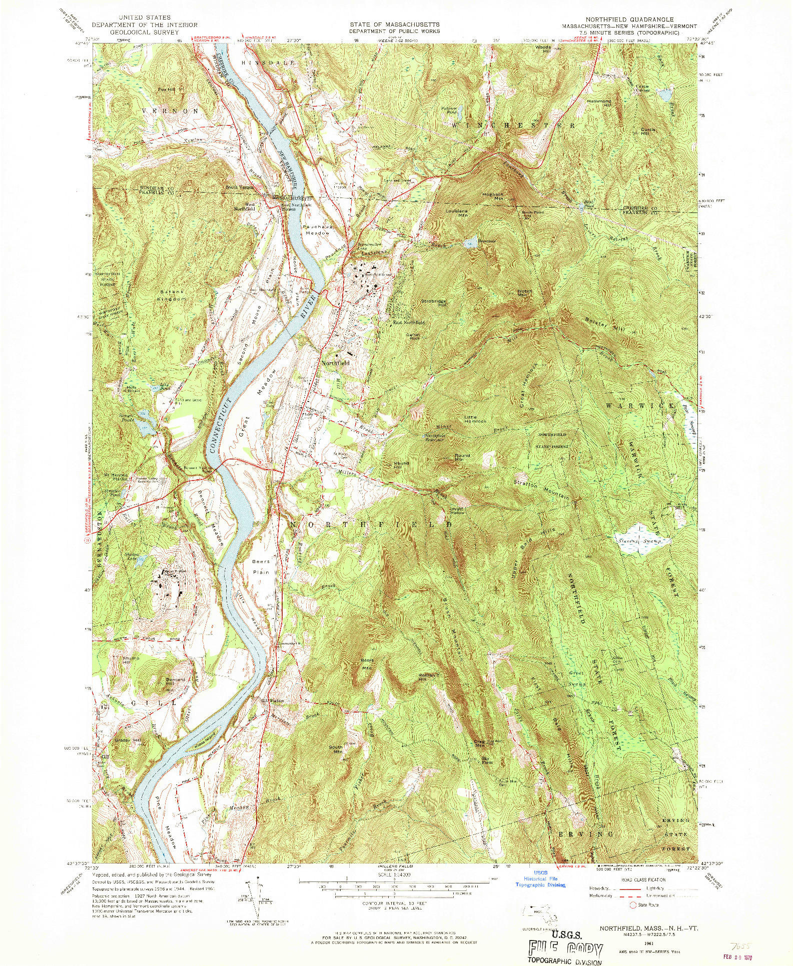 USGS 1:24000-SCALE QUADRANGLE FOR NORTHFIELD, MA 1961