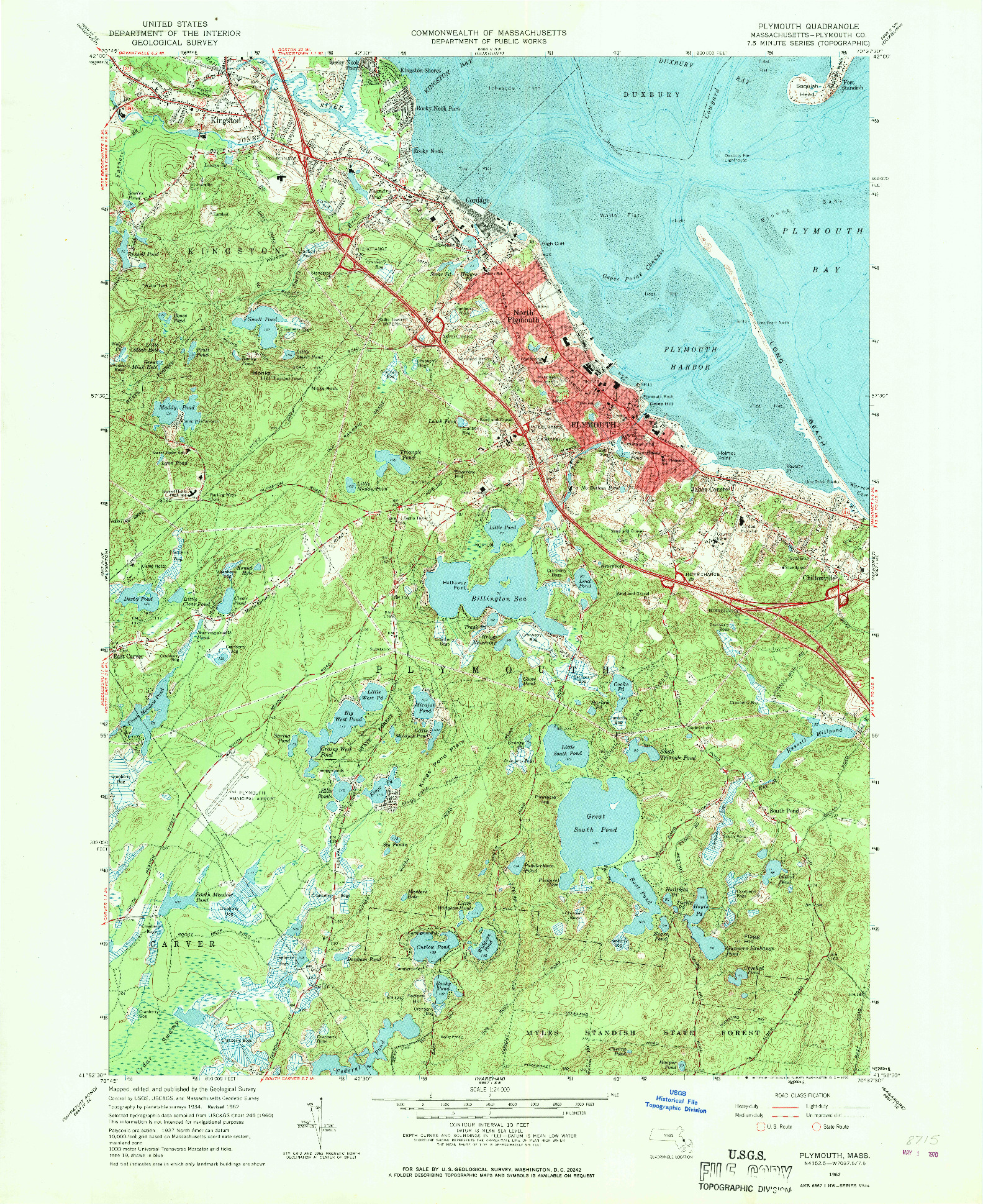 USGS 1:24000-SCALE QUADRANGLE FOR PLYMOUTH, MA 1962