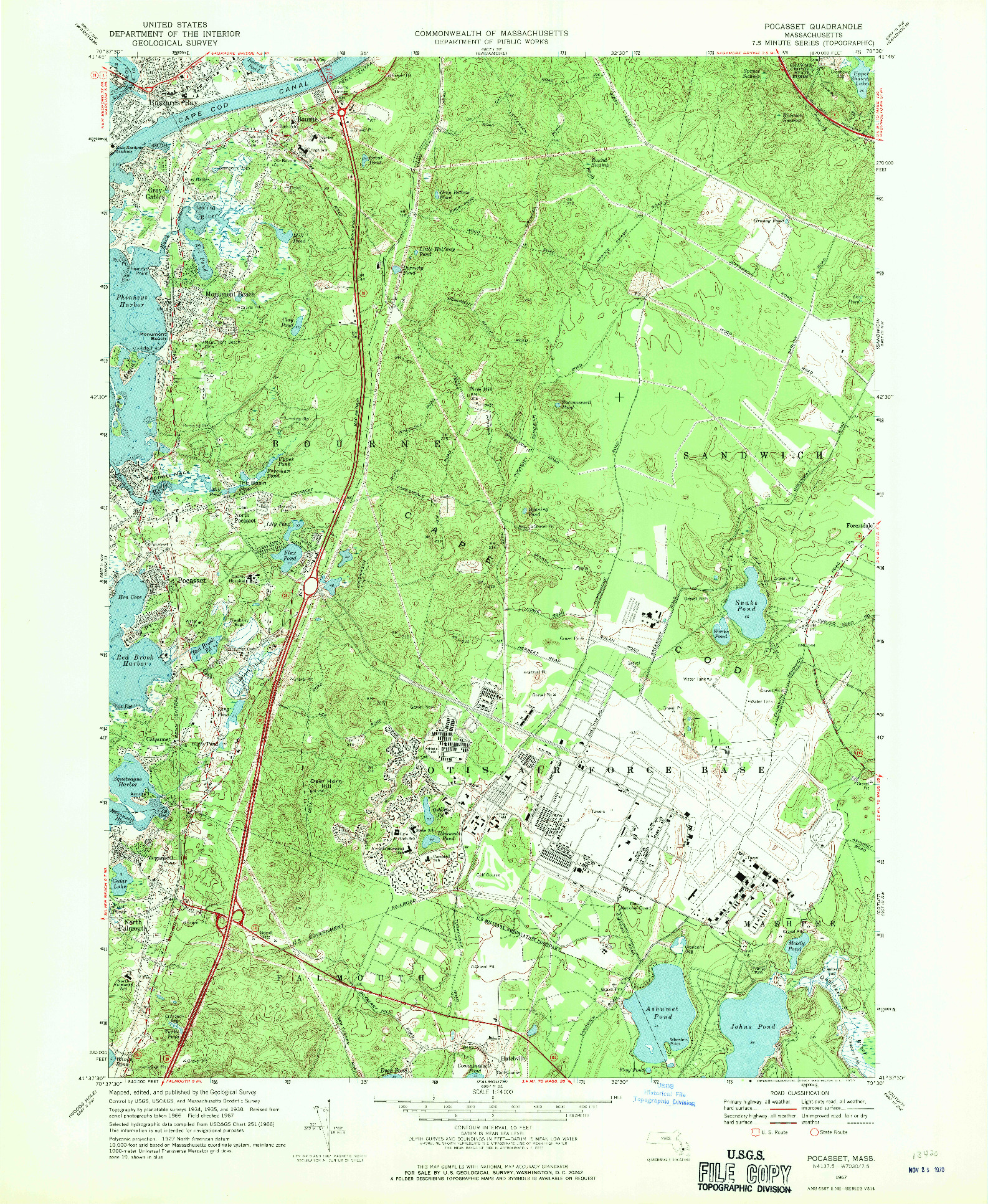 USGS 1:24000-SCALE QUADRANGLE FOR POCASSET, MA 1967