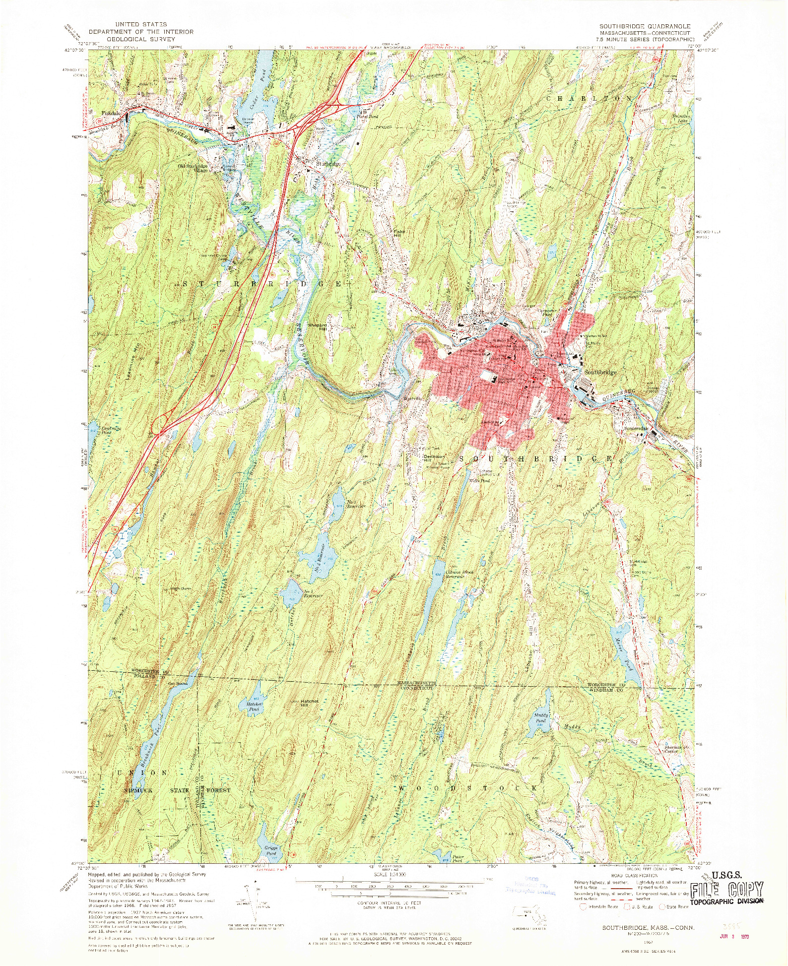 USGS 1:24000-SCALE QUADRANGLE FOR SOUTHBRIDGE, MA 1967