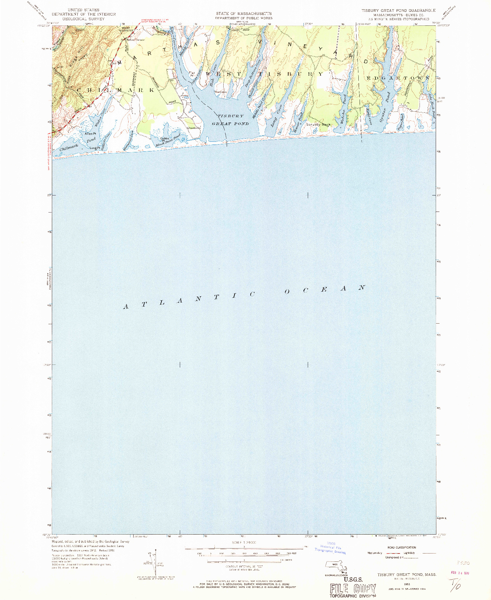 USGS 1:24000-SCALE QUADRANGLE FOR TISBURY GREAT POND, MA 1951