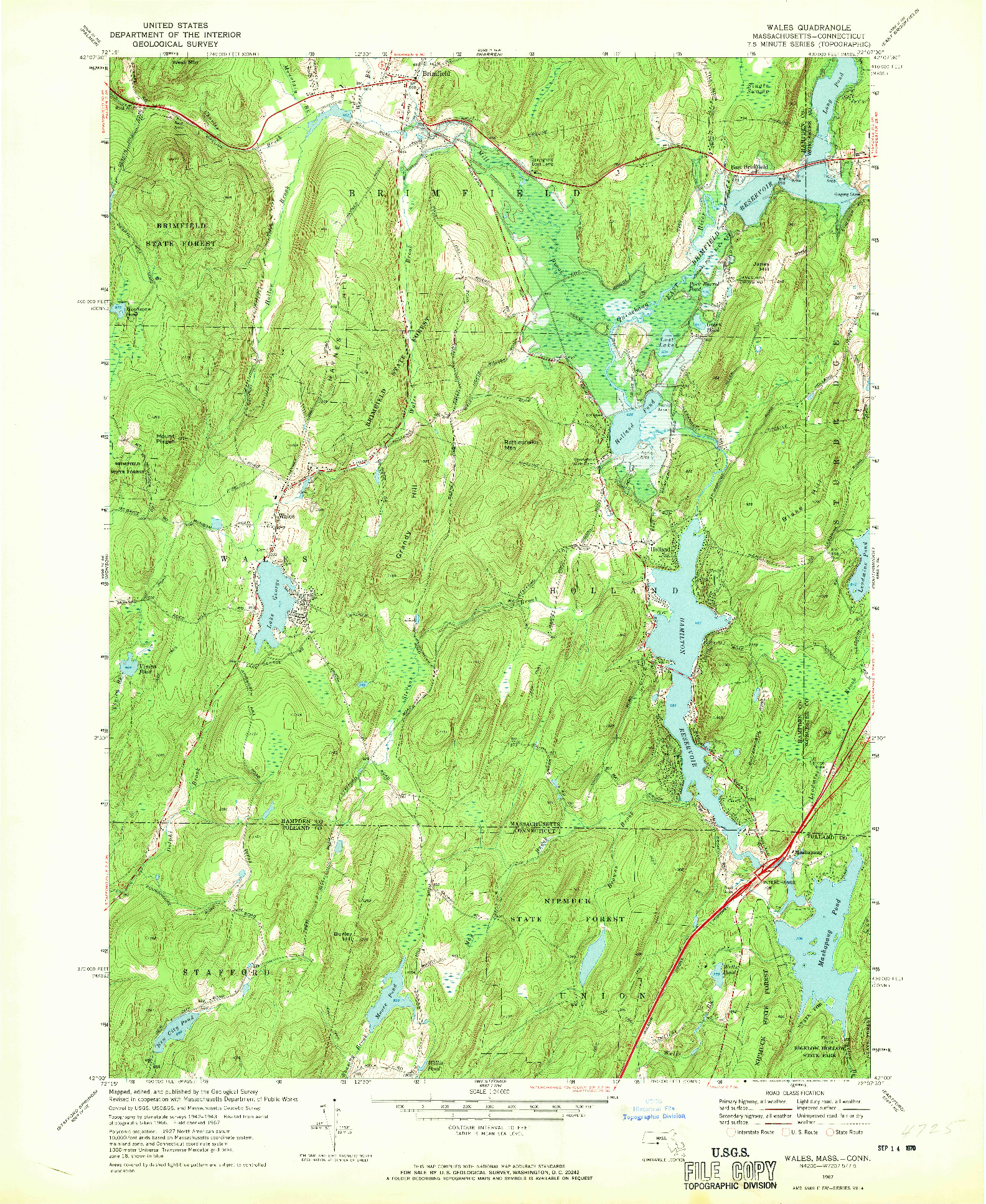 USGS 1:24000-SCALE QUADRANGLE FOR WALES, MA 1967