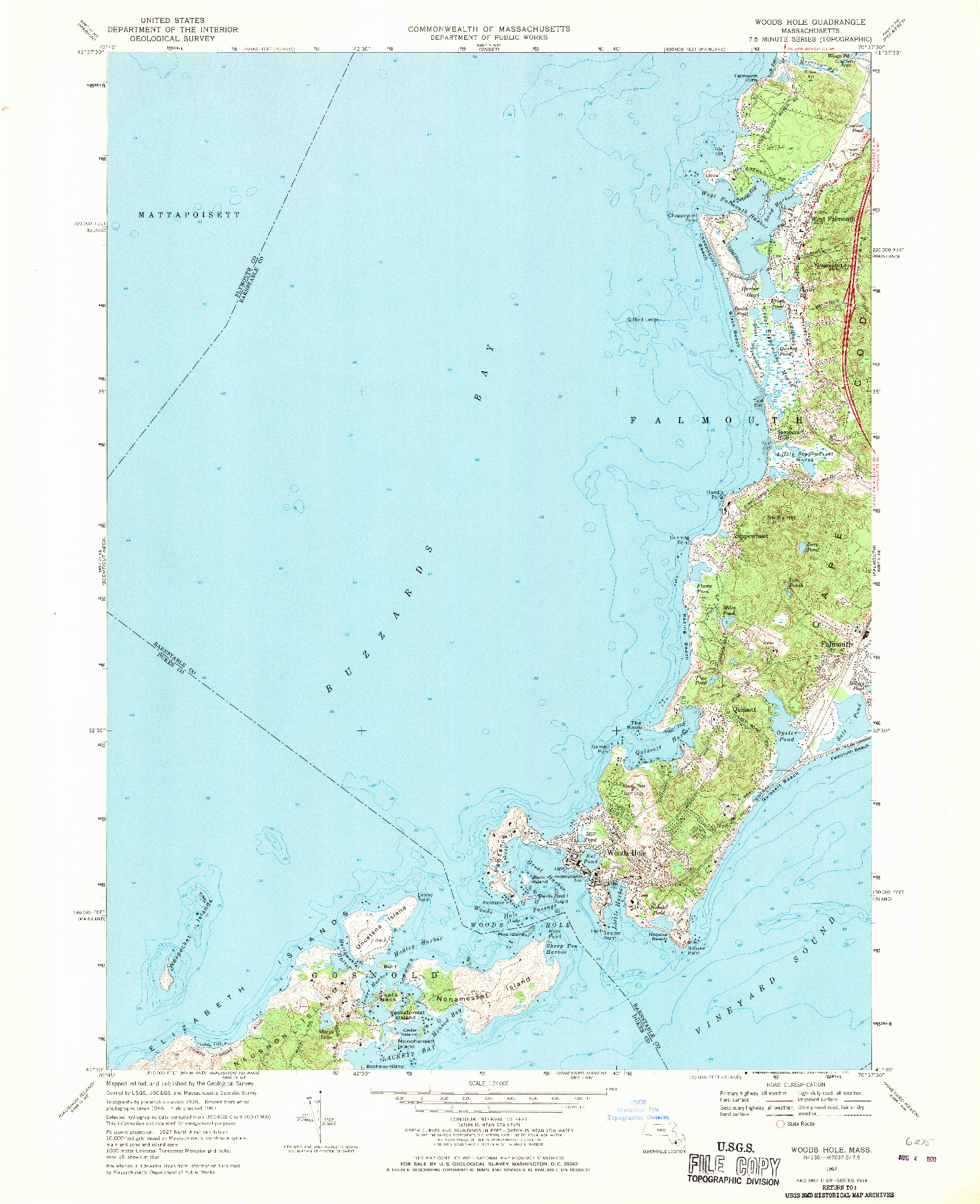 USGS 1:24000-SCALE QUADRANGLE FOR WOODS HOLE, MA 1967