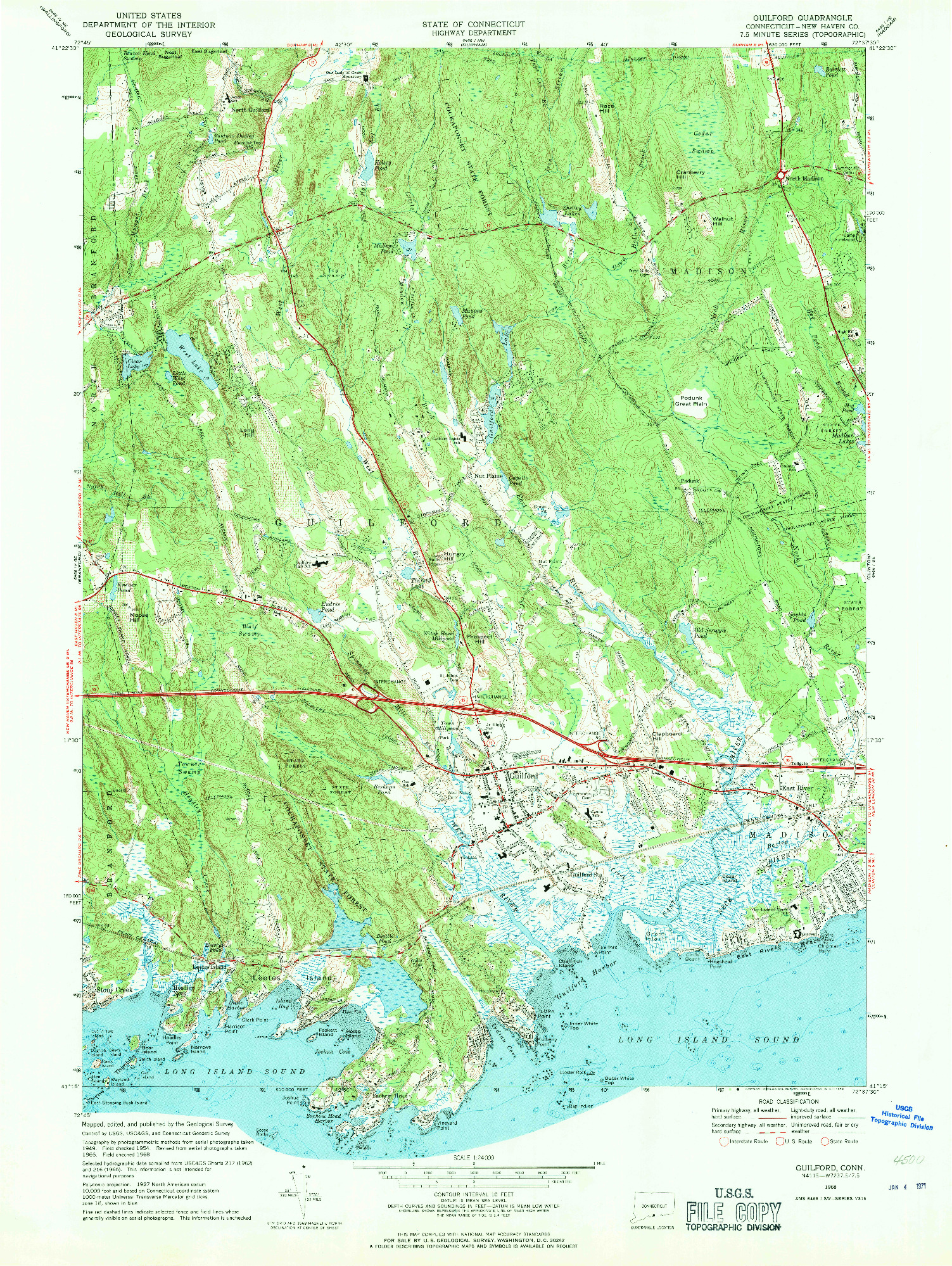 USGS 1:24000-SCALE QUADRANGLE FOR GUILFORD, CT 1968