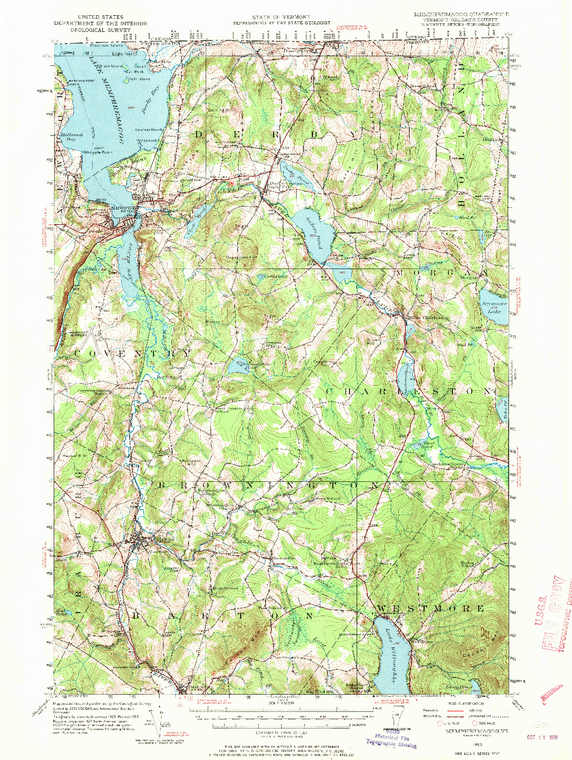 USGS 1:62500-SCALE QUADRANGLE FOR MEMPHREMAGOG, VT 1953