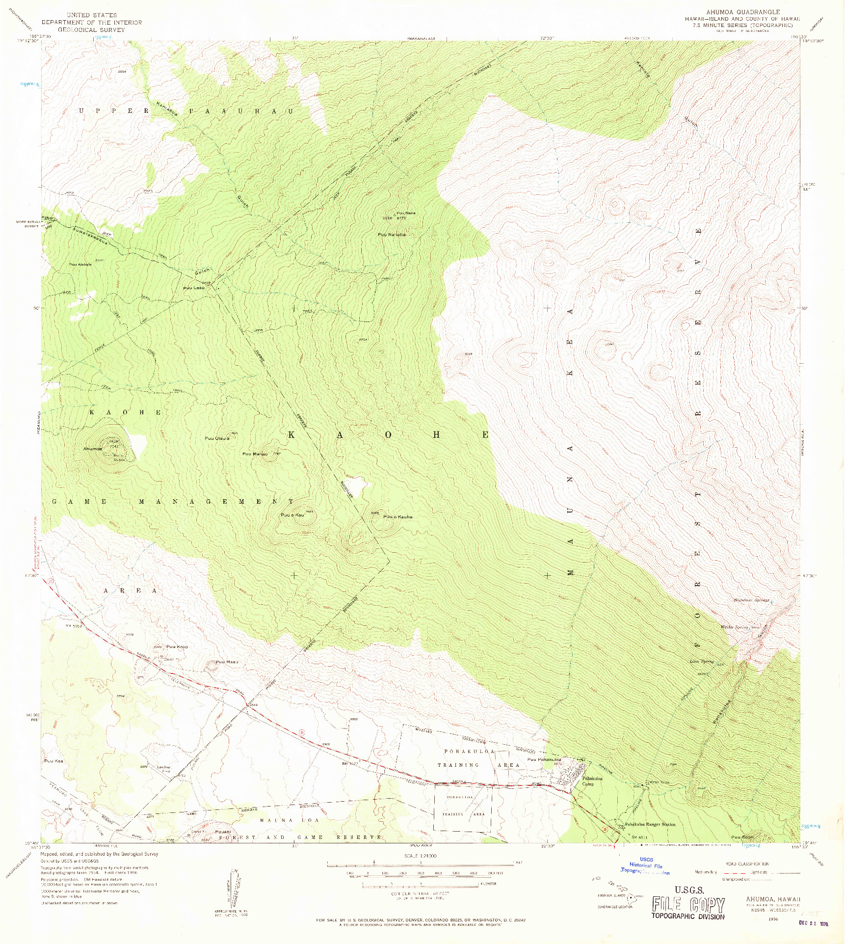 USGS 1:24000-SCALE QUADRANGLE FOR AHUMOA, HI 1956