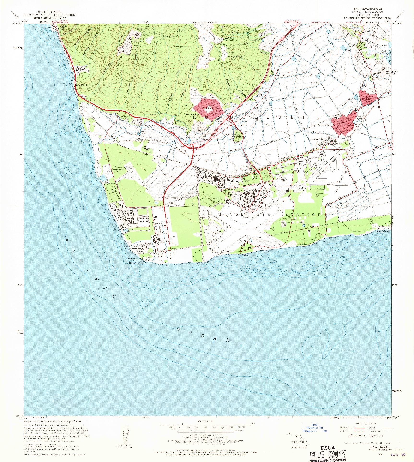 USGS 1:24000-SCALE QUADRANGLE FOR EWA, HI 1968