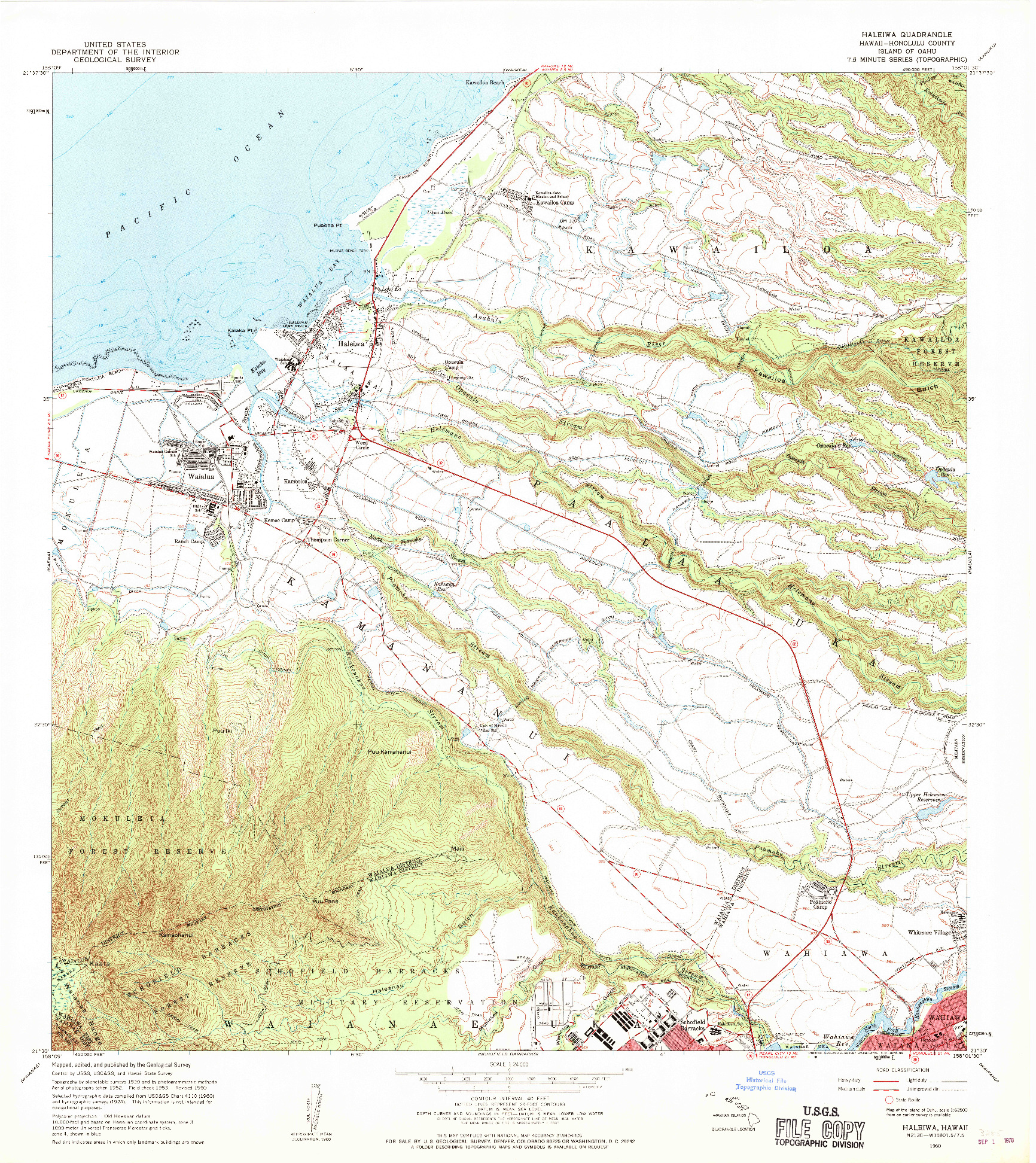USGS 1:24000-SCALE QUADRANGLE FOR HALEIWA, HI 1960