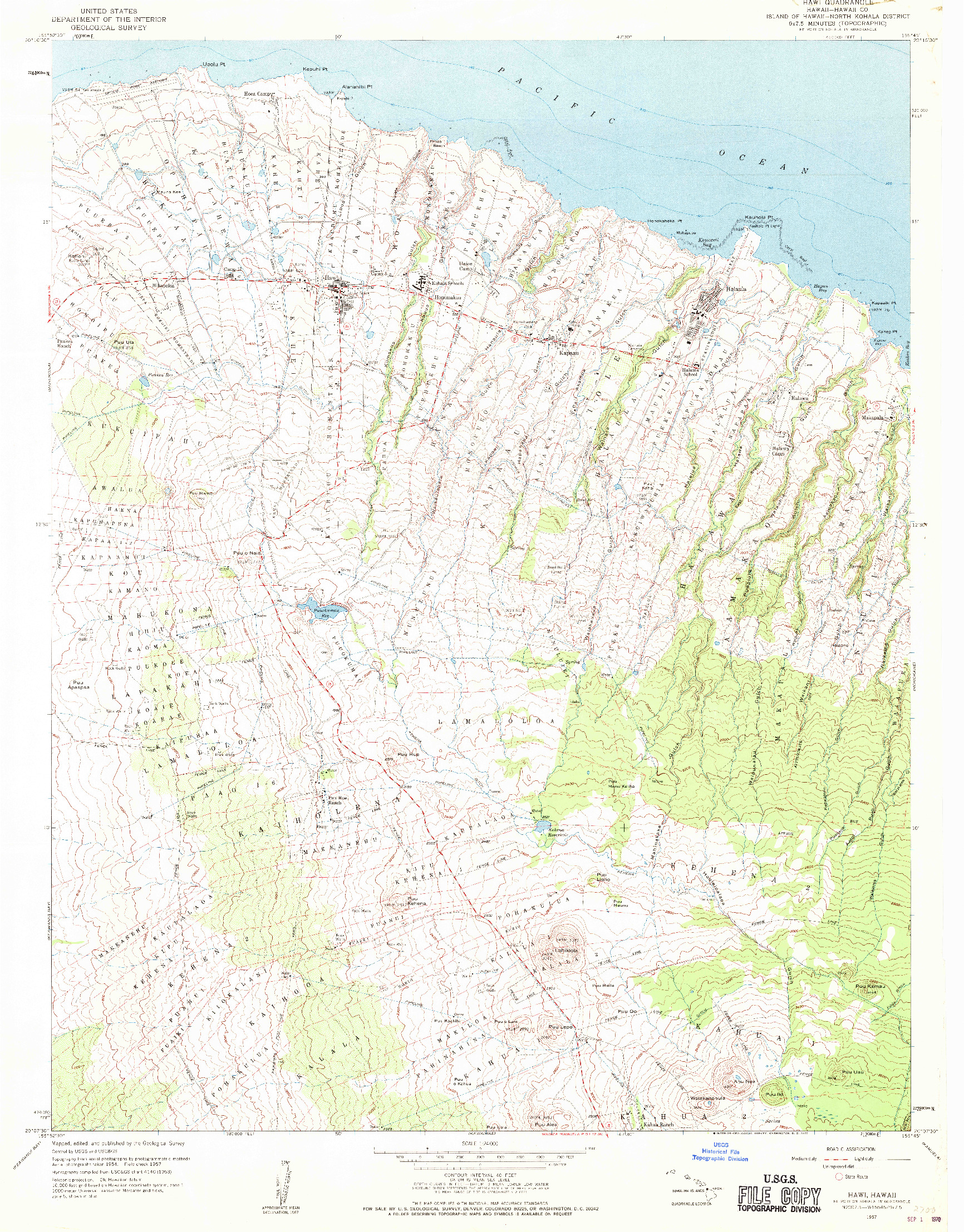 USGS 1:24000-SCALE QUADRANGLE FOR HAWI, HI 1957