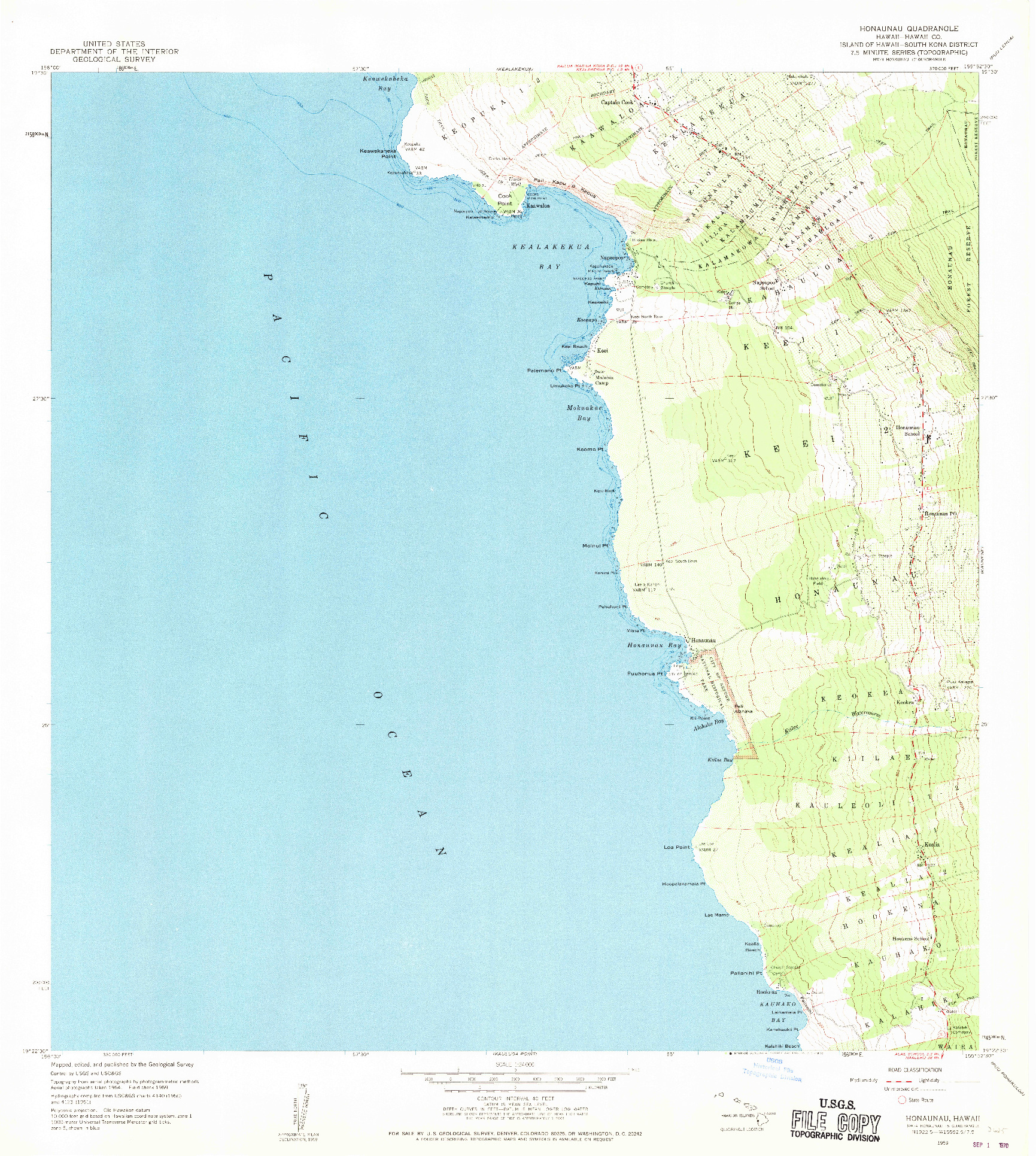 USGS 1:24000-SCALE QUADRANGLE FOR HONAUNAU, HI 1959