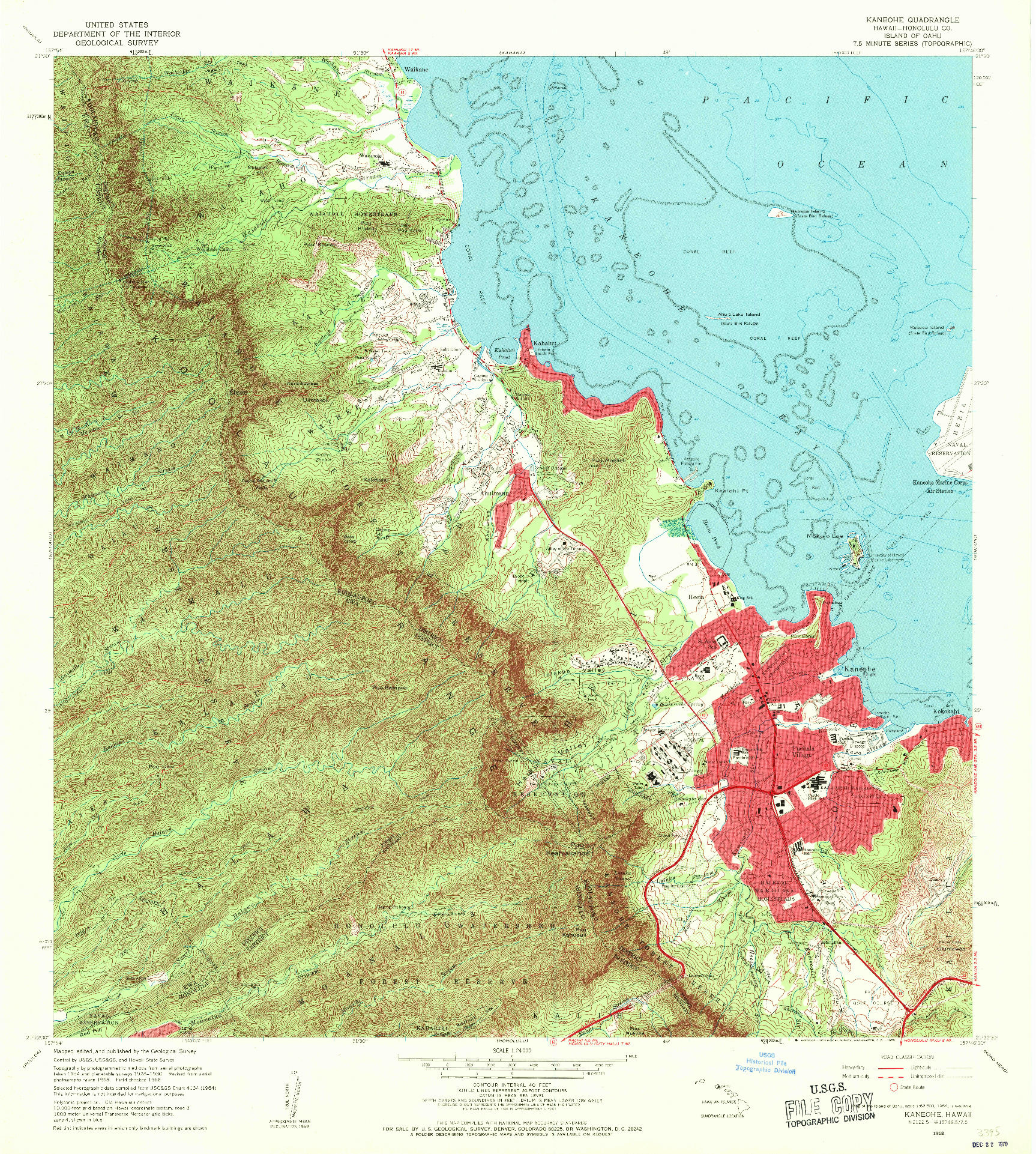 USGS 1:24000-SCALE QUADRANGLE FOR KANEOHE, HI 1968