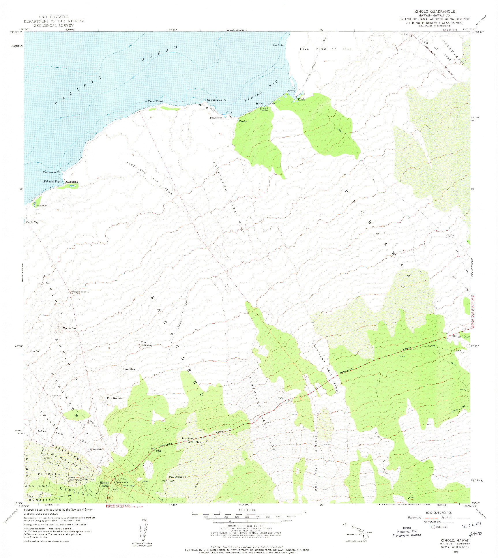 USGS 1:24000-SCALE QUADRANGLE FOR KIHOLO, HI 1959