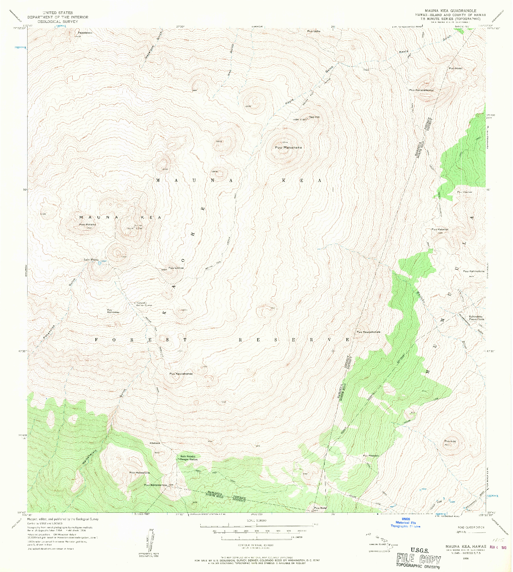 USGS 1:24000-SCALE QUADRANGLE FOR MAUNA KEA, HI 1956