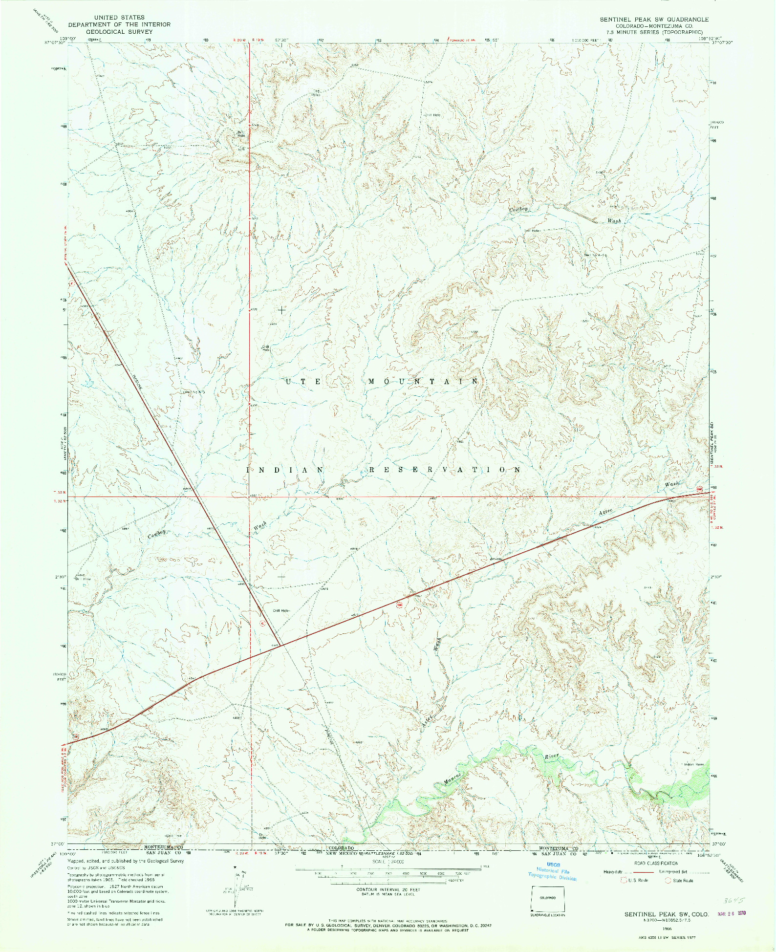 USGS 1:24000-SCALE QUADRANGLE FOR SENTINEL PEAK SW, CO 1966