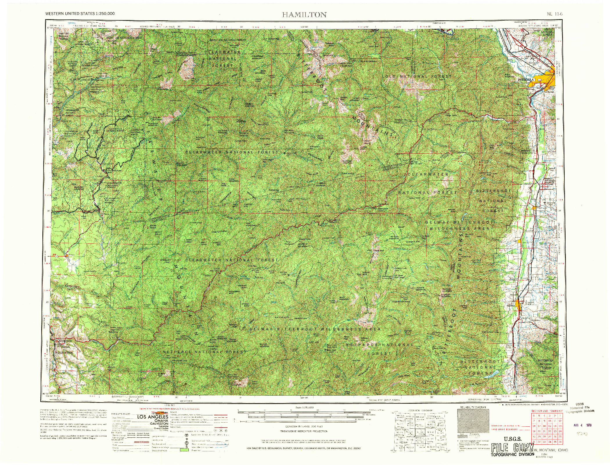 USGS 1:250000-SCALE QUADRANGLE FOR HAMILTON, MT 1956