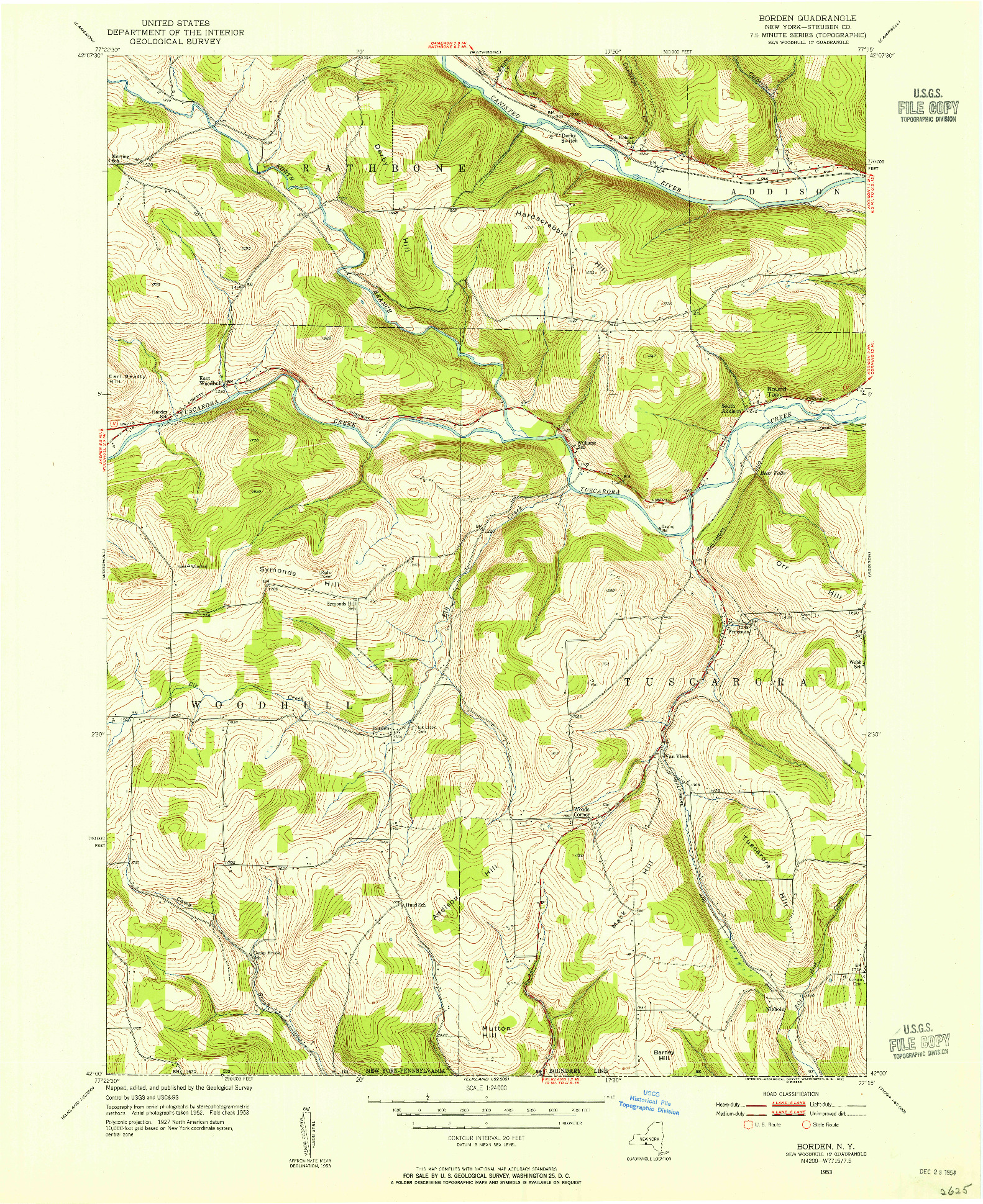 USGS 1:24000-SCALE QUADRANGLE FOR BORDEN, NY 1953