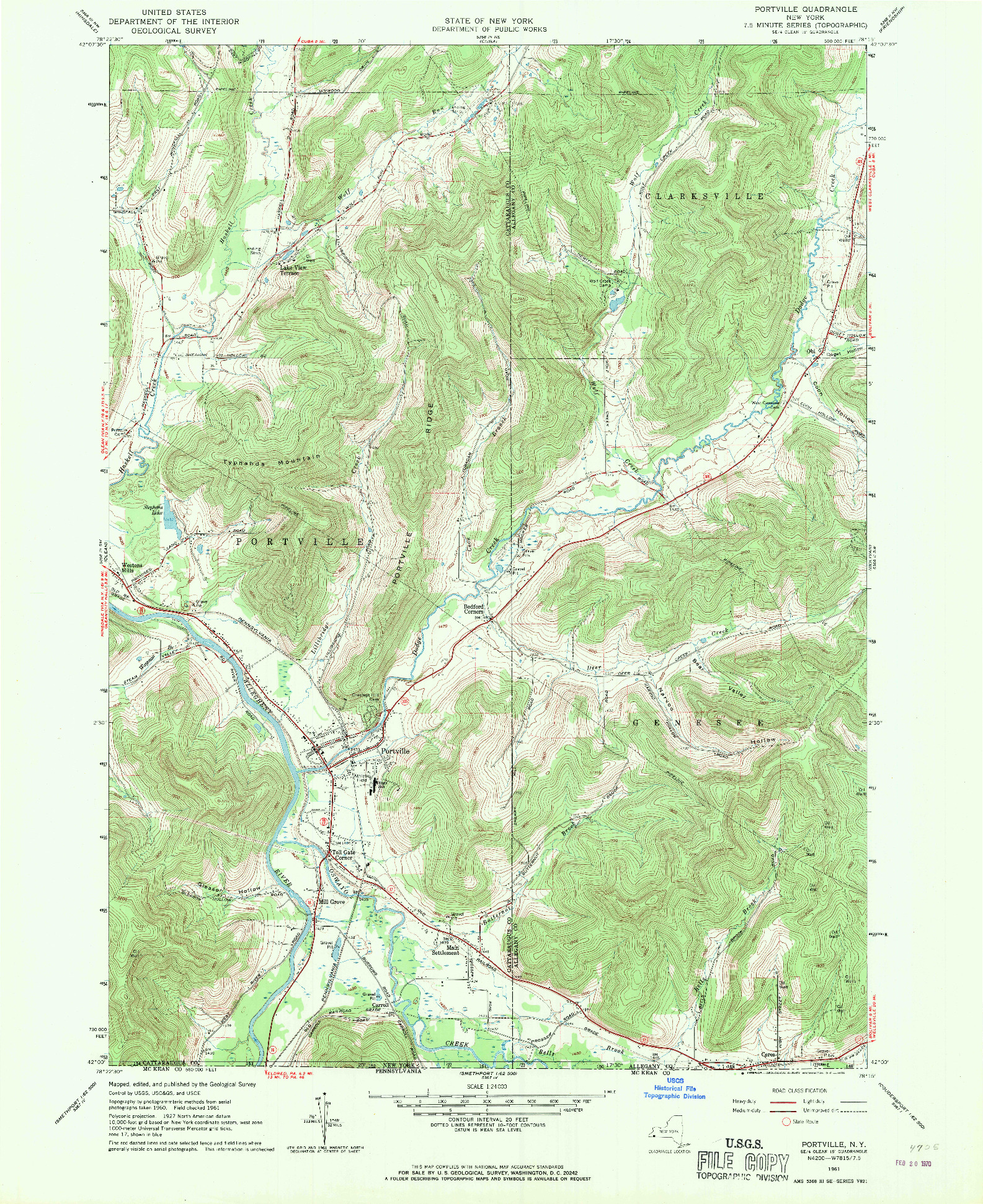 USGS 1:24000-SCALE QUADRANGLE FOR PORTVILLE, NY 1961