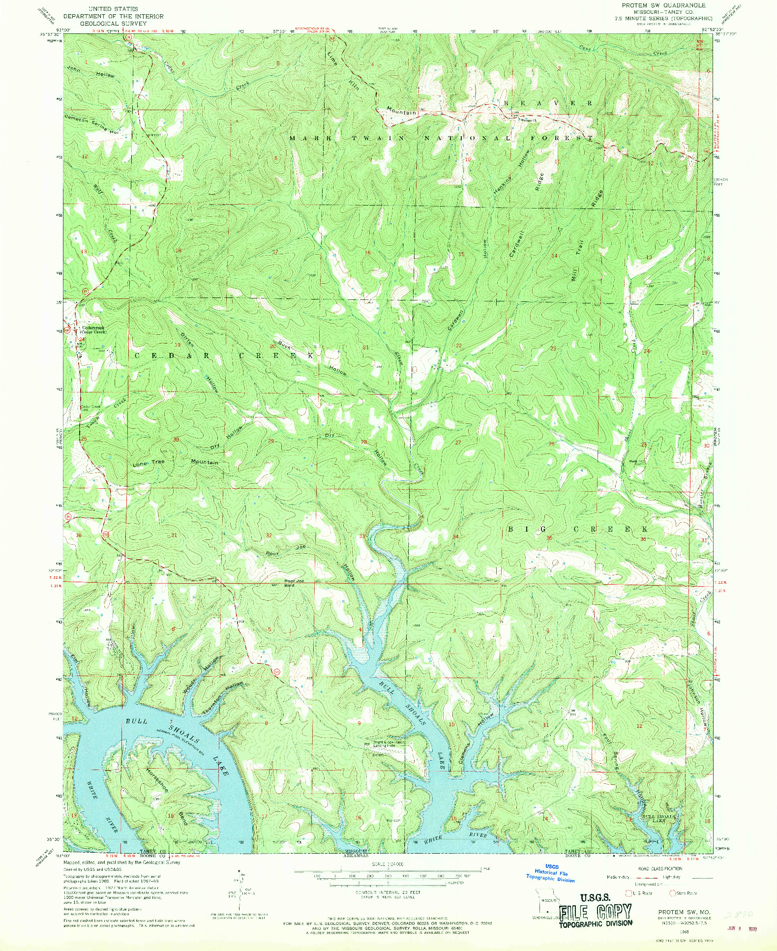 USGS 1:24000-SCALE QUADRANGLE FOR PROTEM SW, MO 1968