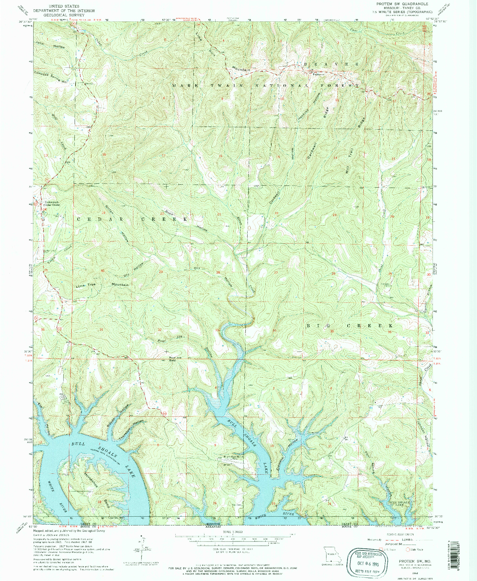 USGS 1:24000-SCALE QUADRANGLE FOR PROTEM SW, MO 1968