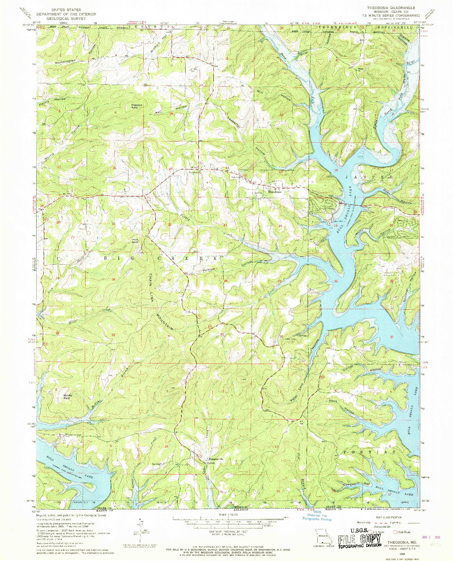 USGS 1:24000-SCALE QUADRANGLE FOR THEODOSIA, MO 1968