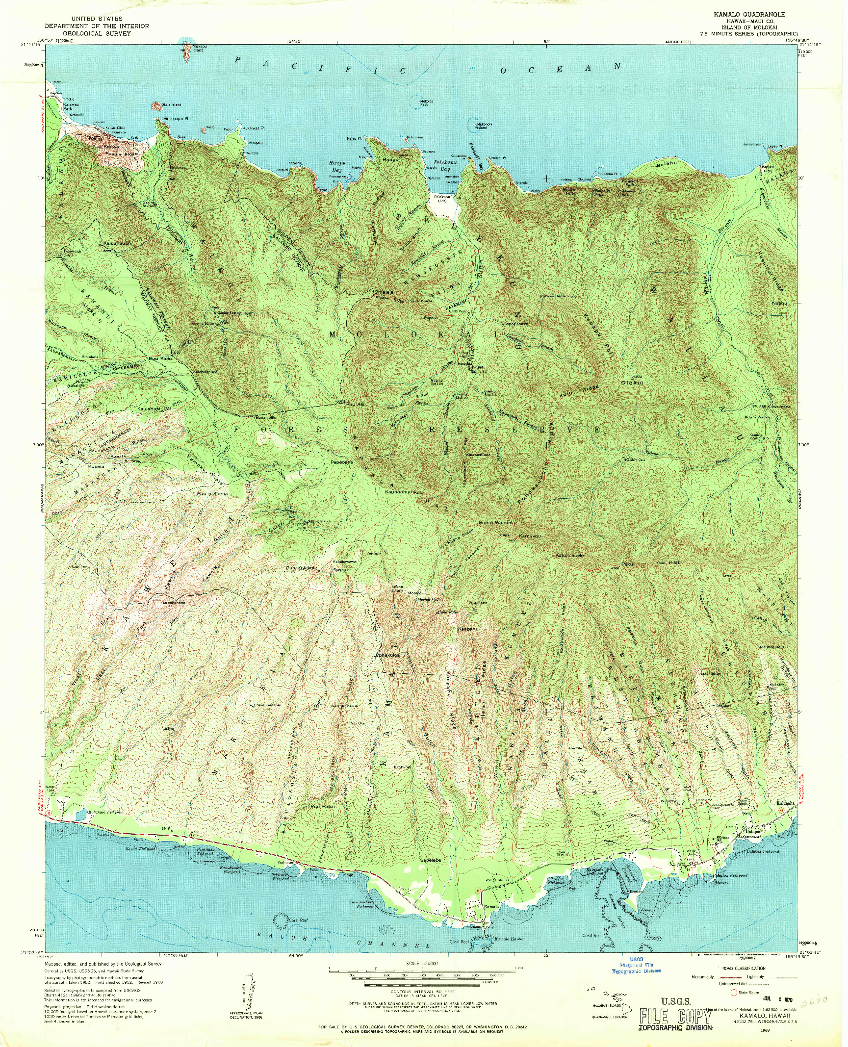 USGS 1:24000-SCALE QUADRANGLE FOR KAMALO, HI 1968