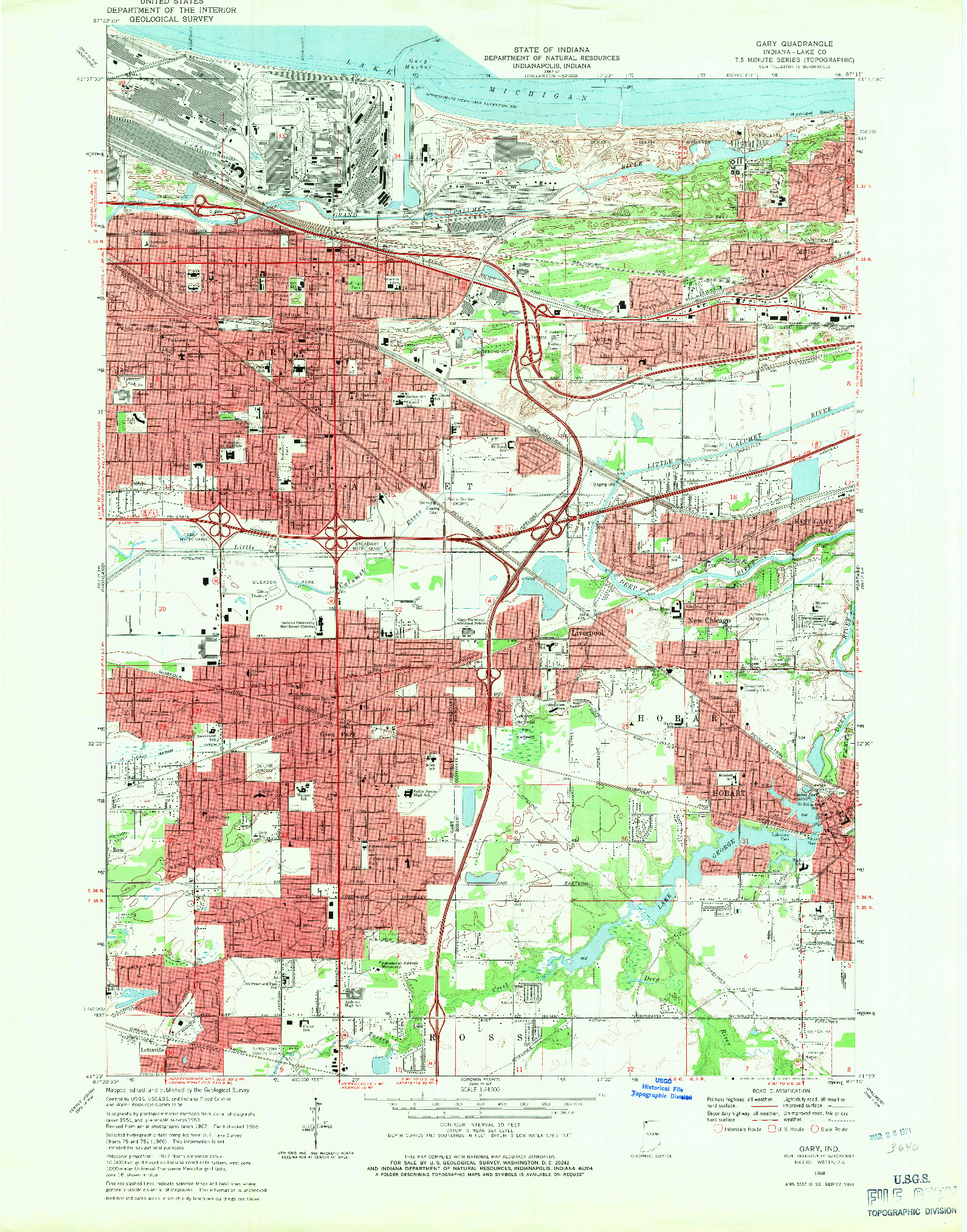 USGS 1:24000-SCALE QUADRANGLE FOR GARY, IN 1968