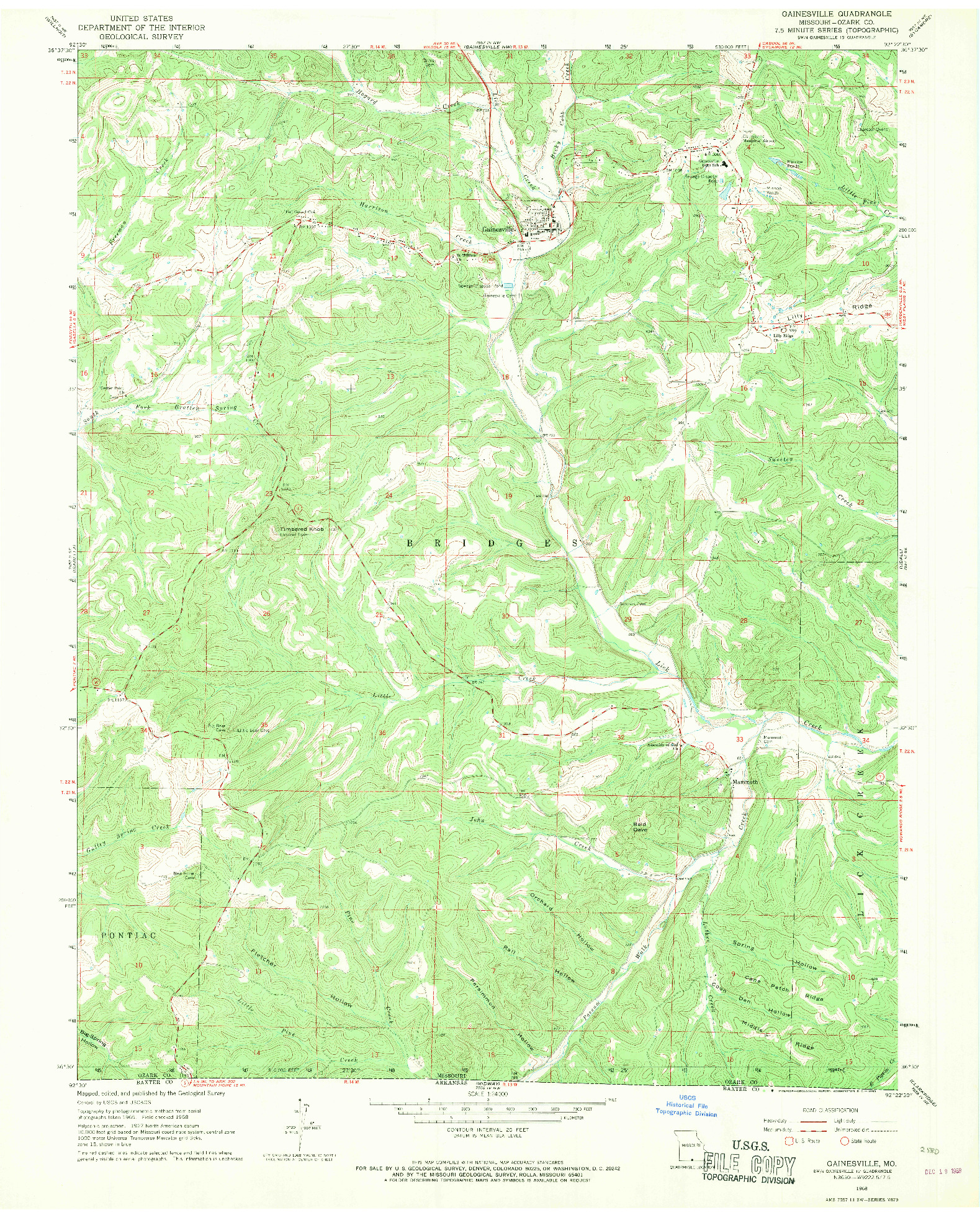 USGS 1:24000-SCALE QUADRANGLE FOR GAINESVILLE, MO 1968