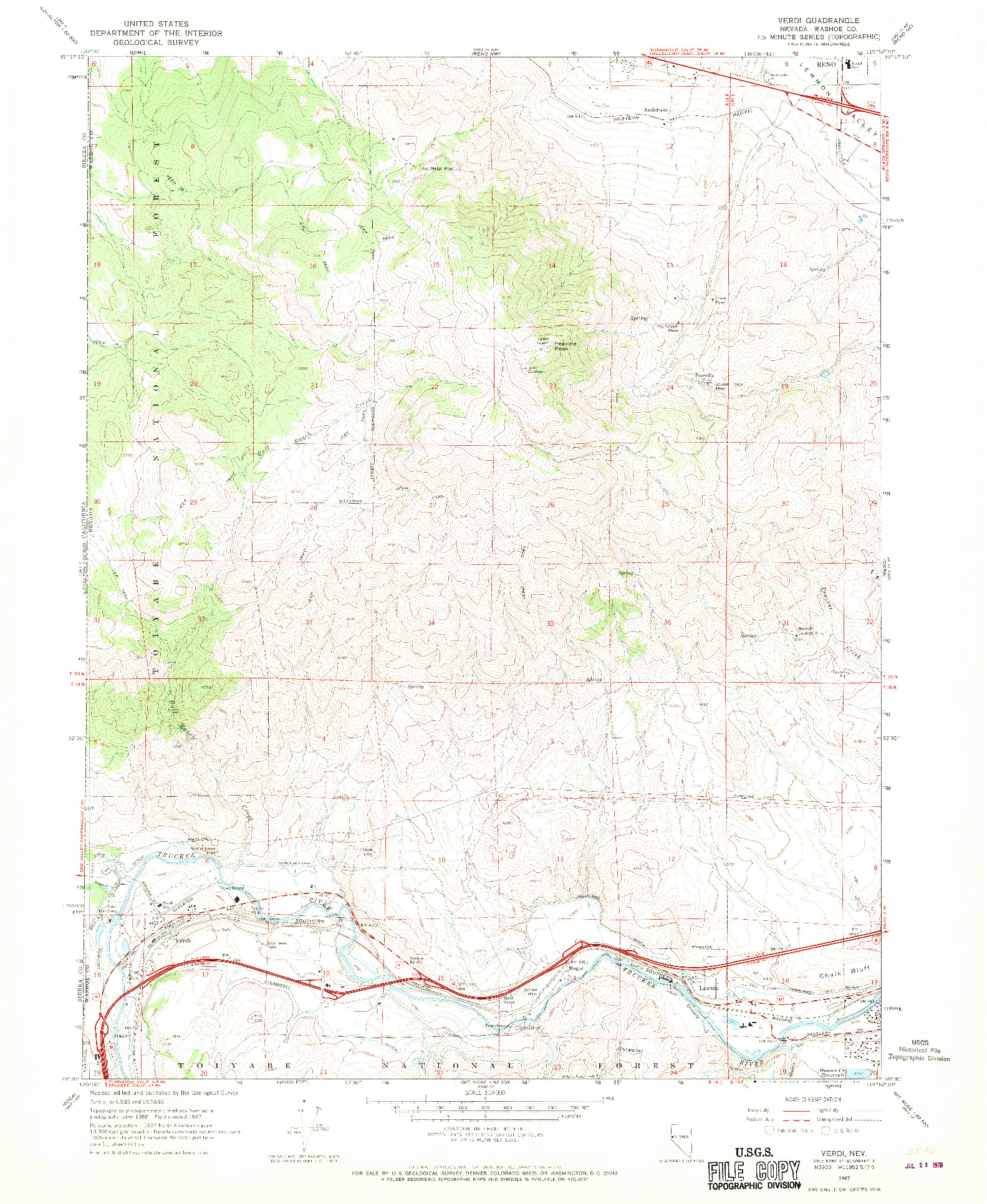 USGS 1:24000-SCALE QUADRANGLE FOR VERDI, NV 1967