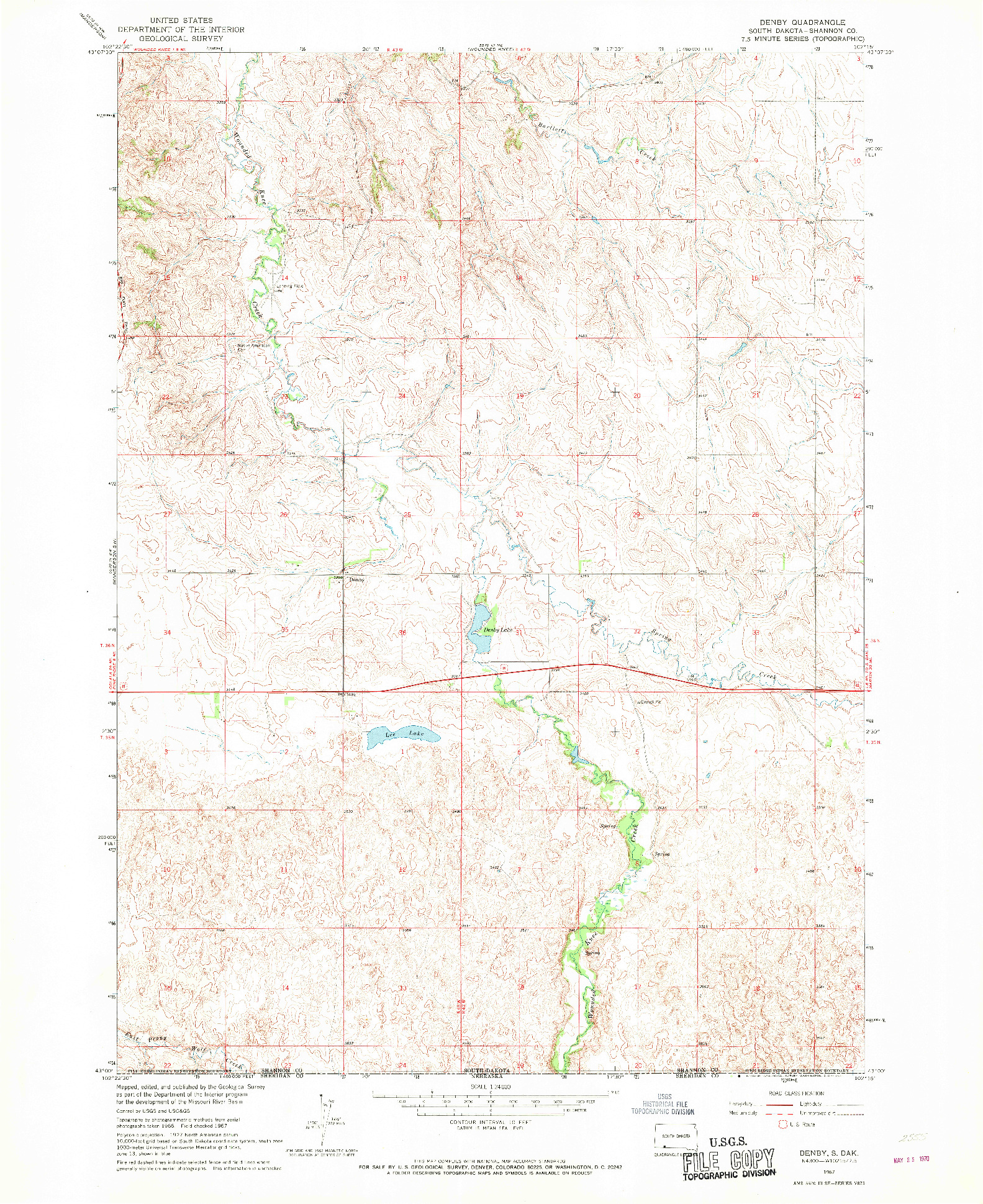 USGS 1:24000-SCALE QUADRANGLE FOR DENBY, SD 1967