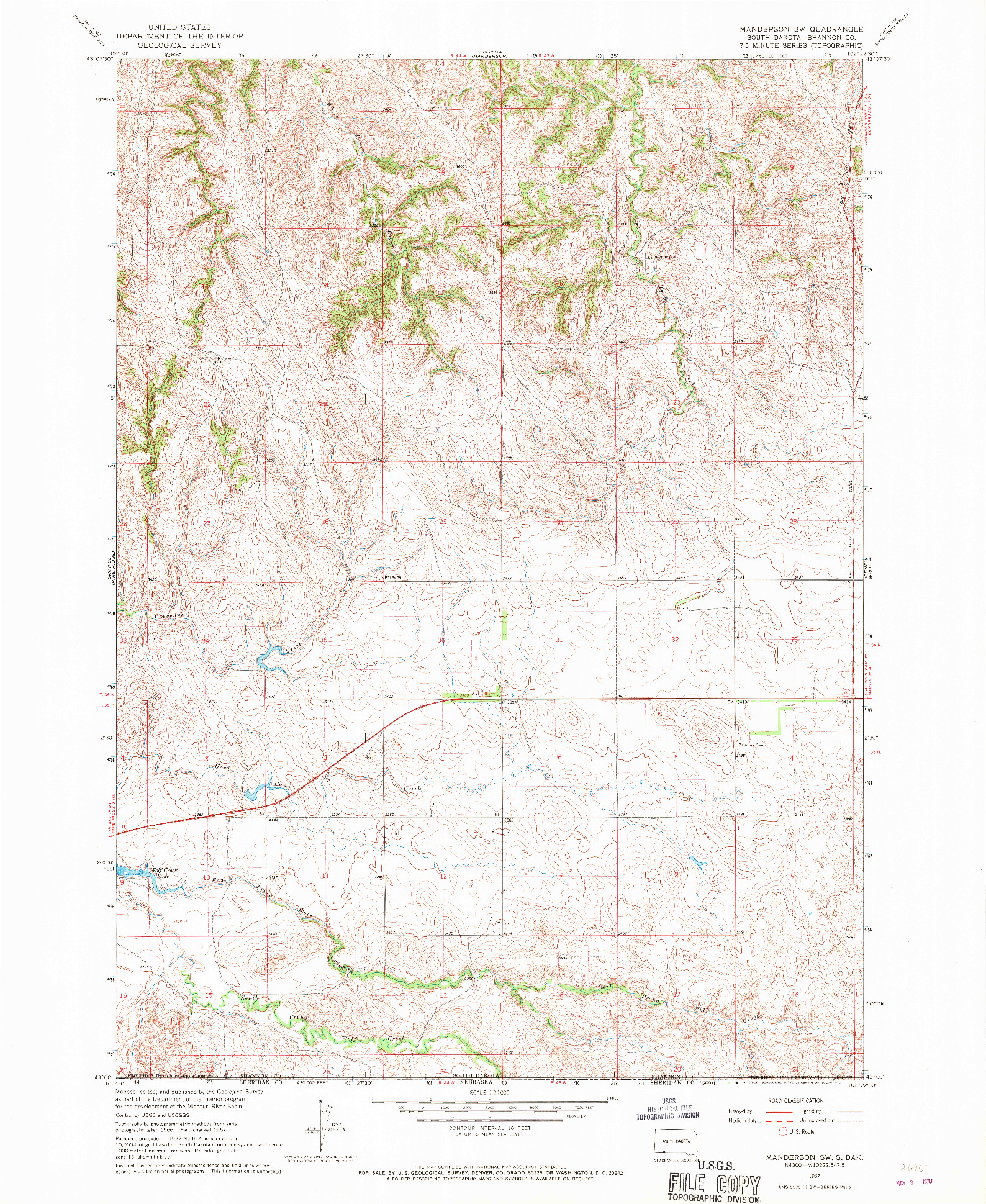USGS 1:24000-SCALE QUADRANGLE FOR MANDERSON SW, SD 1967