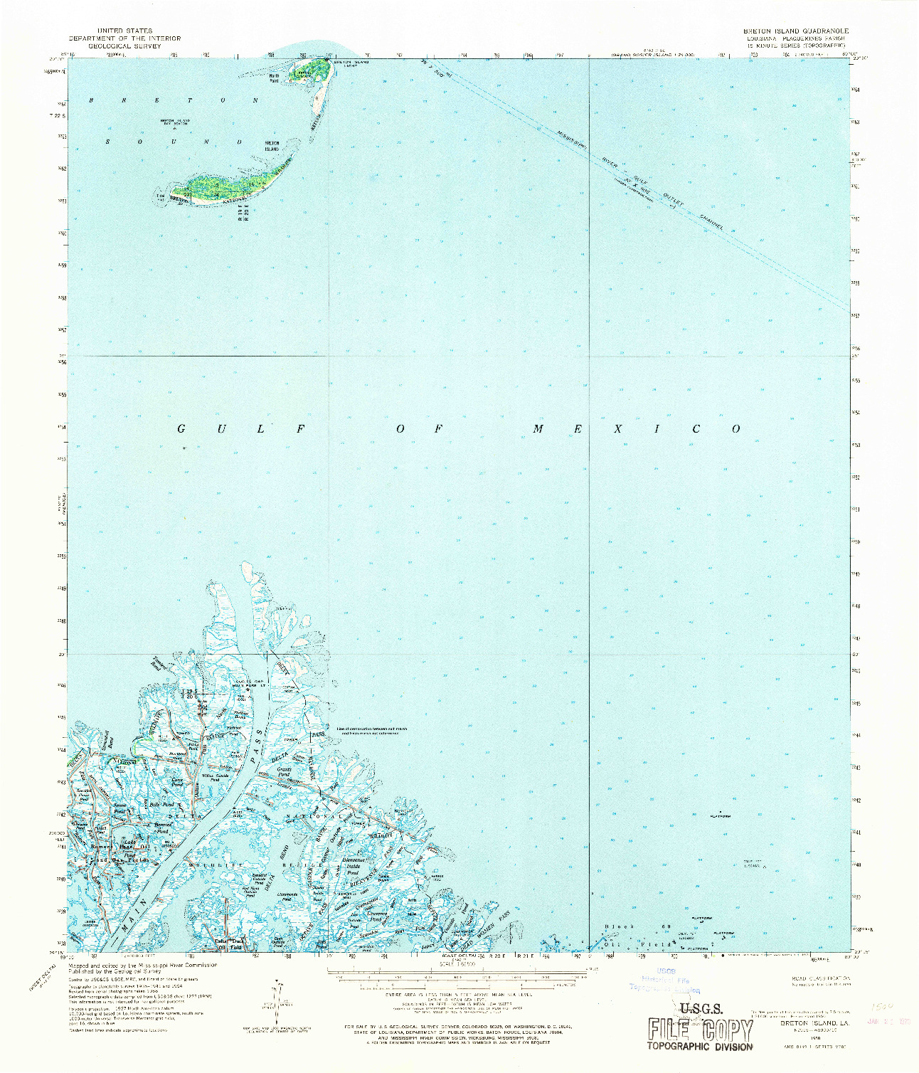 USGS 1:62500-SCALE QUADRANGLE FOR BRETON ISLAND, LA 1958