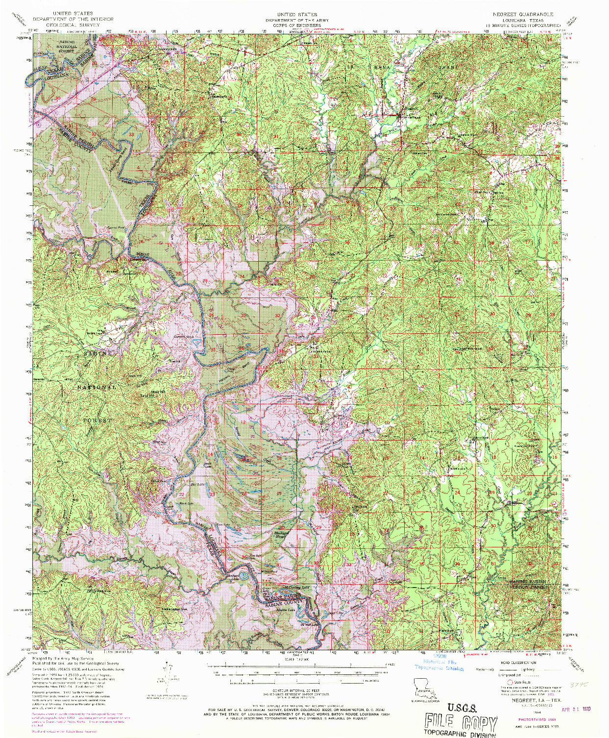 USGS 1:62500-SCALE QUADRANGLE FOR NEGREET, LA 1954