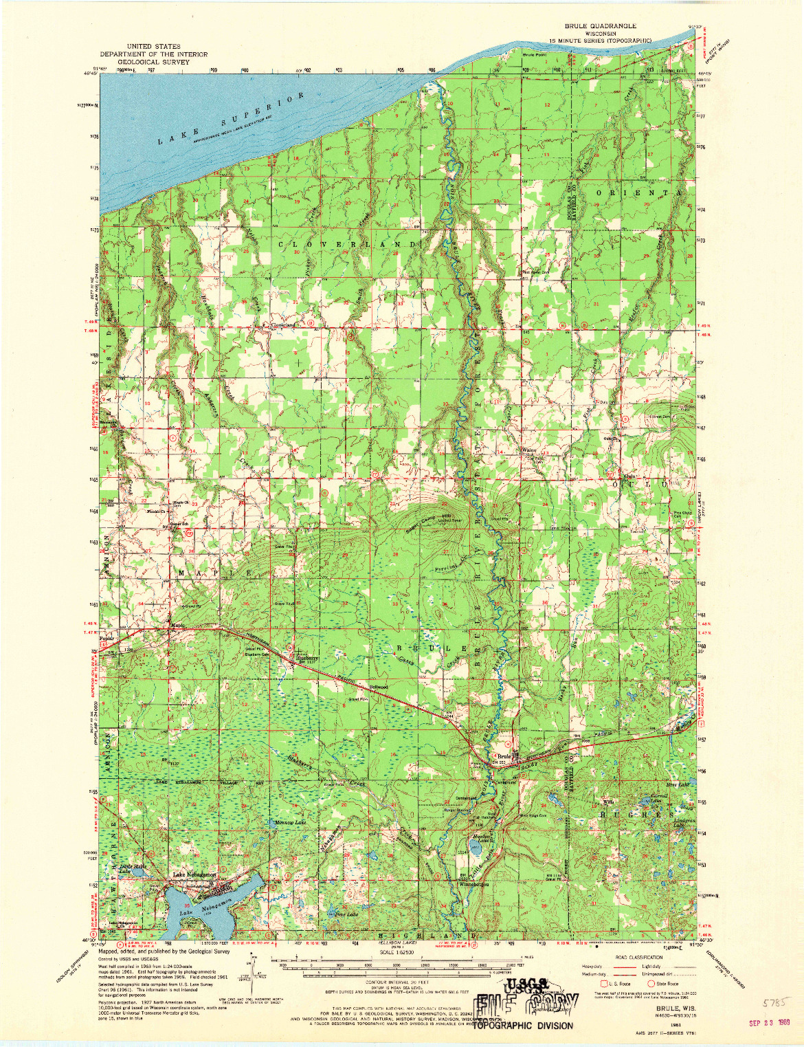 USGS 1:62500-SCALE QUADRANGLE FOR BRULE, WI 1961