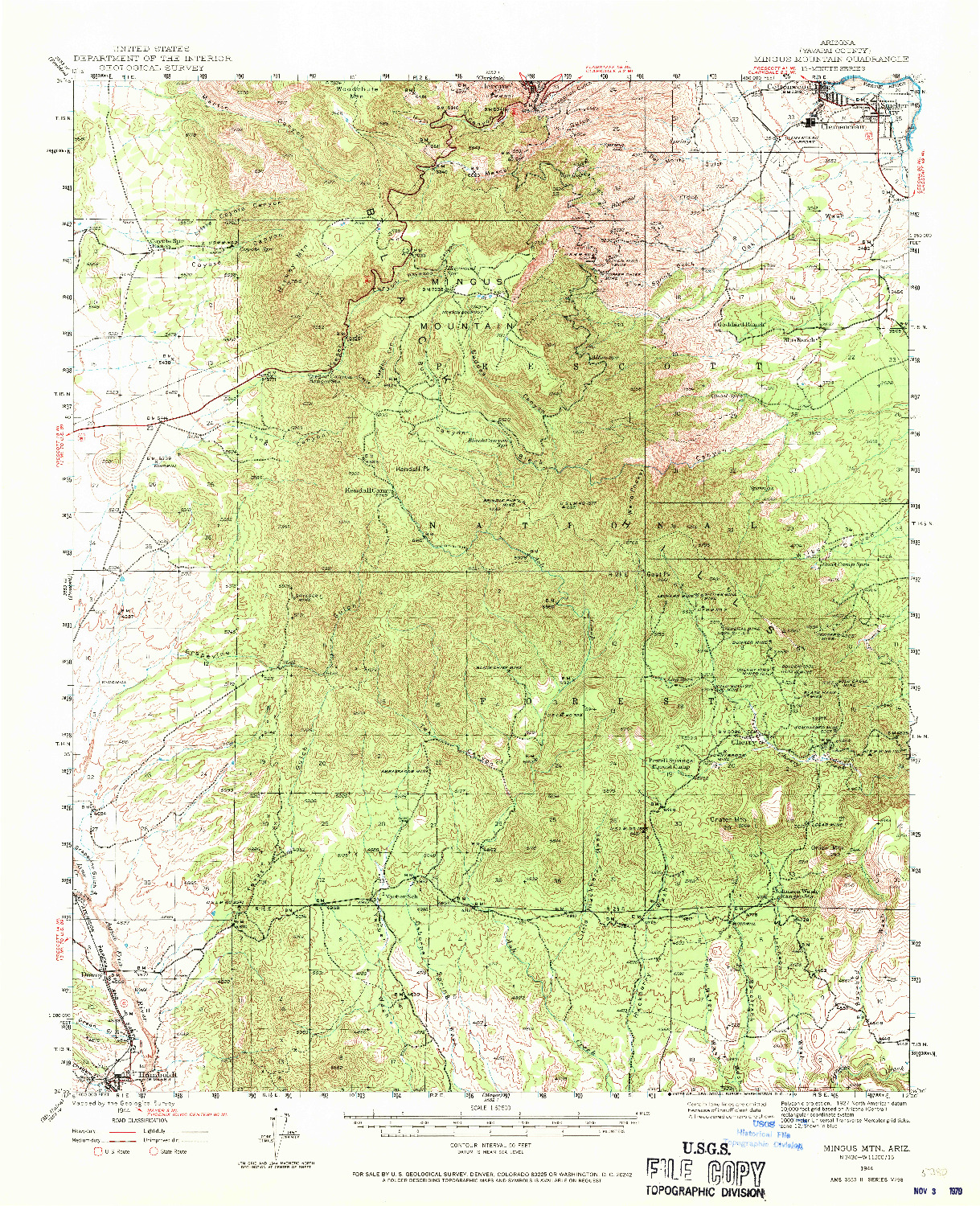 USGS 1:62500-SCALE QUADRANGLE FOR MINGUS MTN, AZ 1944