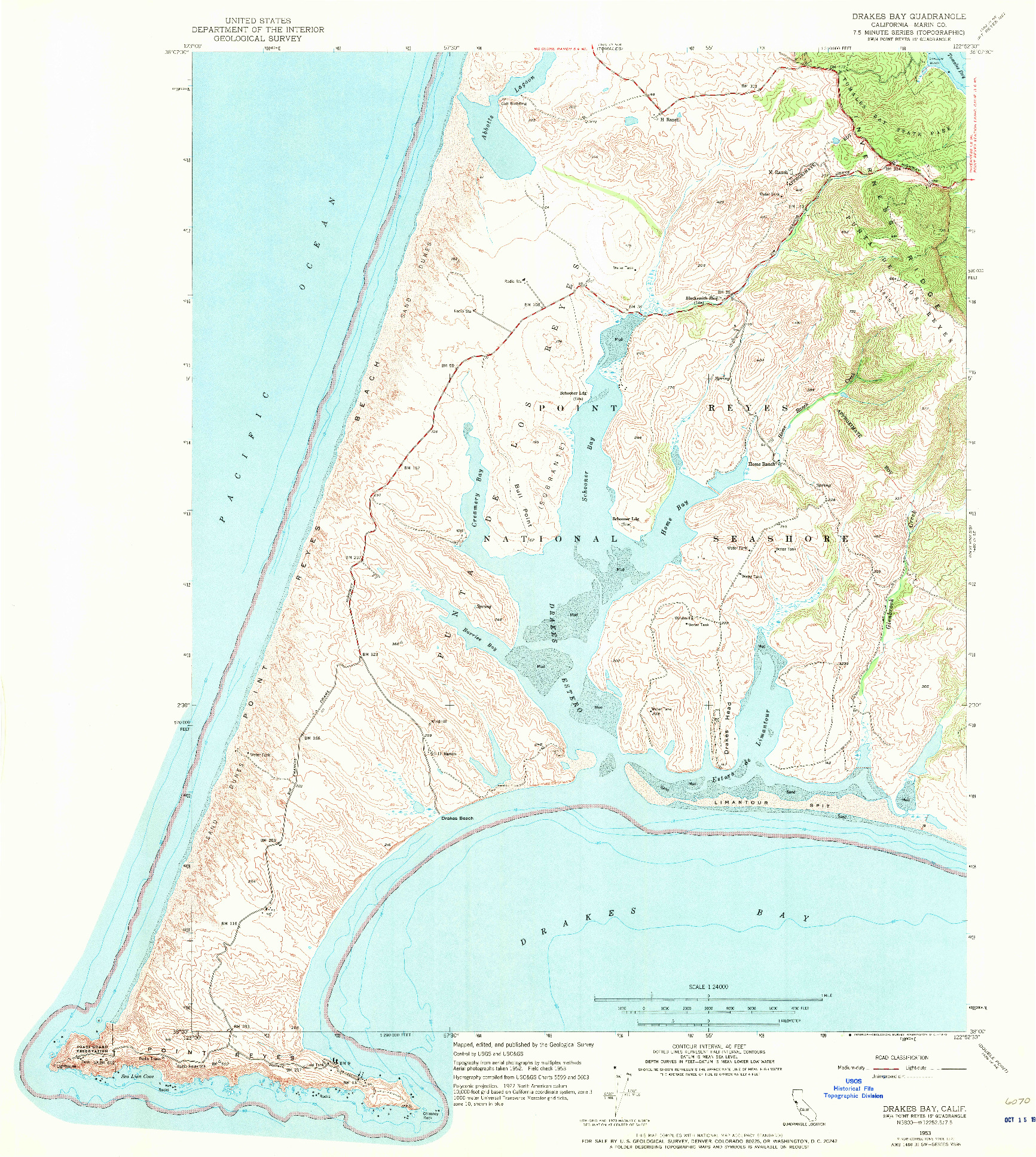 USGS 1:24000-SCALE QUADRANGLE FOR DRAKES BAY, CA 1953