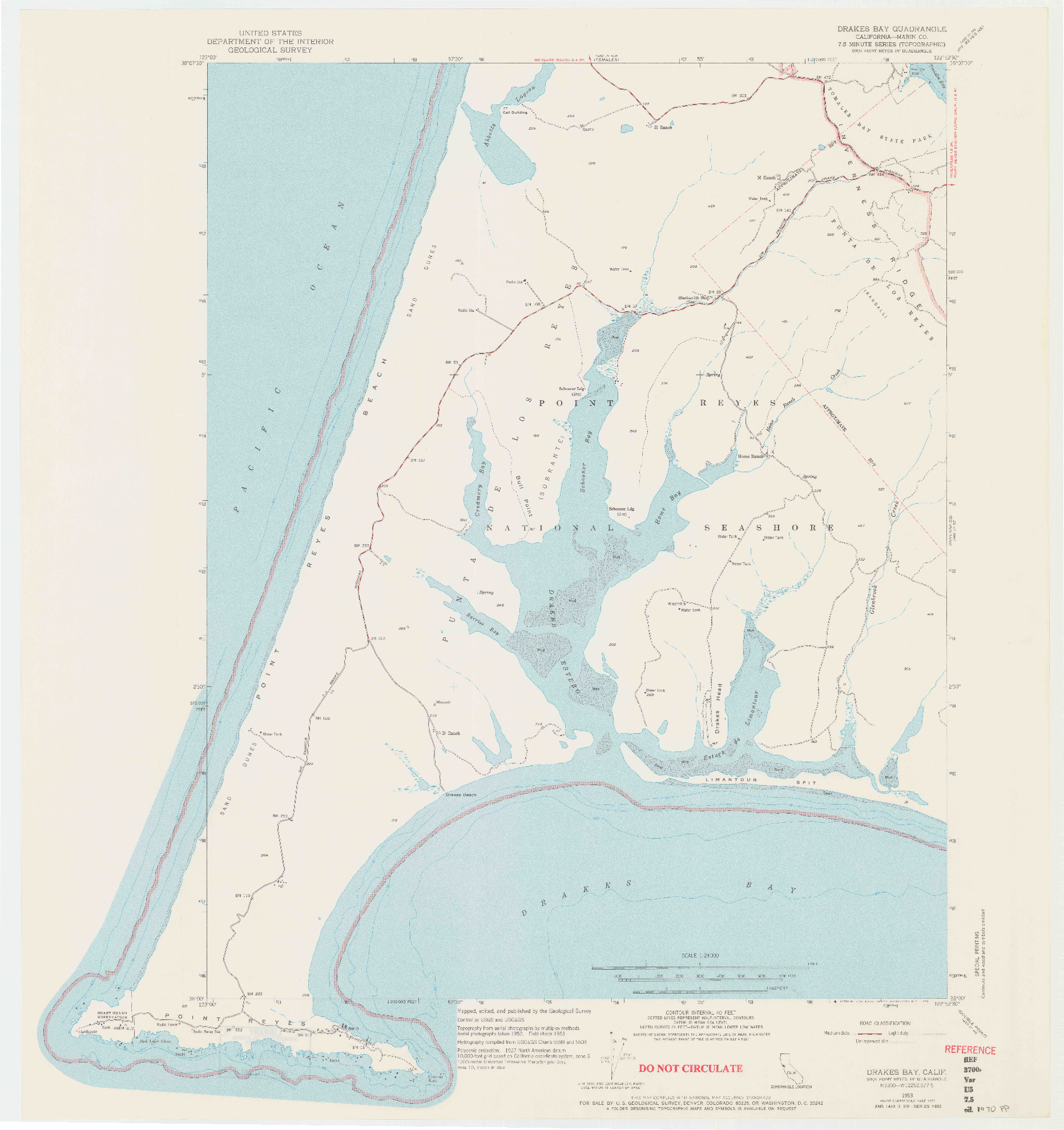 USGS 1:24000-SCALE QUADRANGLE FOR DRAKES BAY, CA 1953