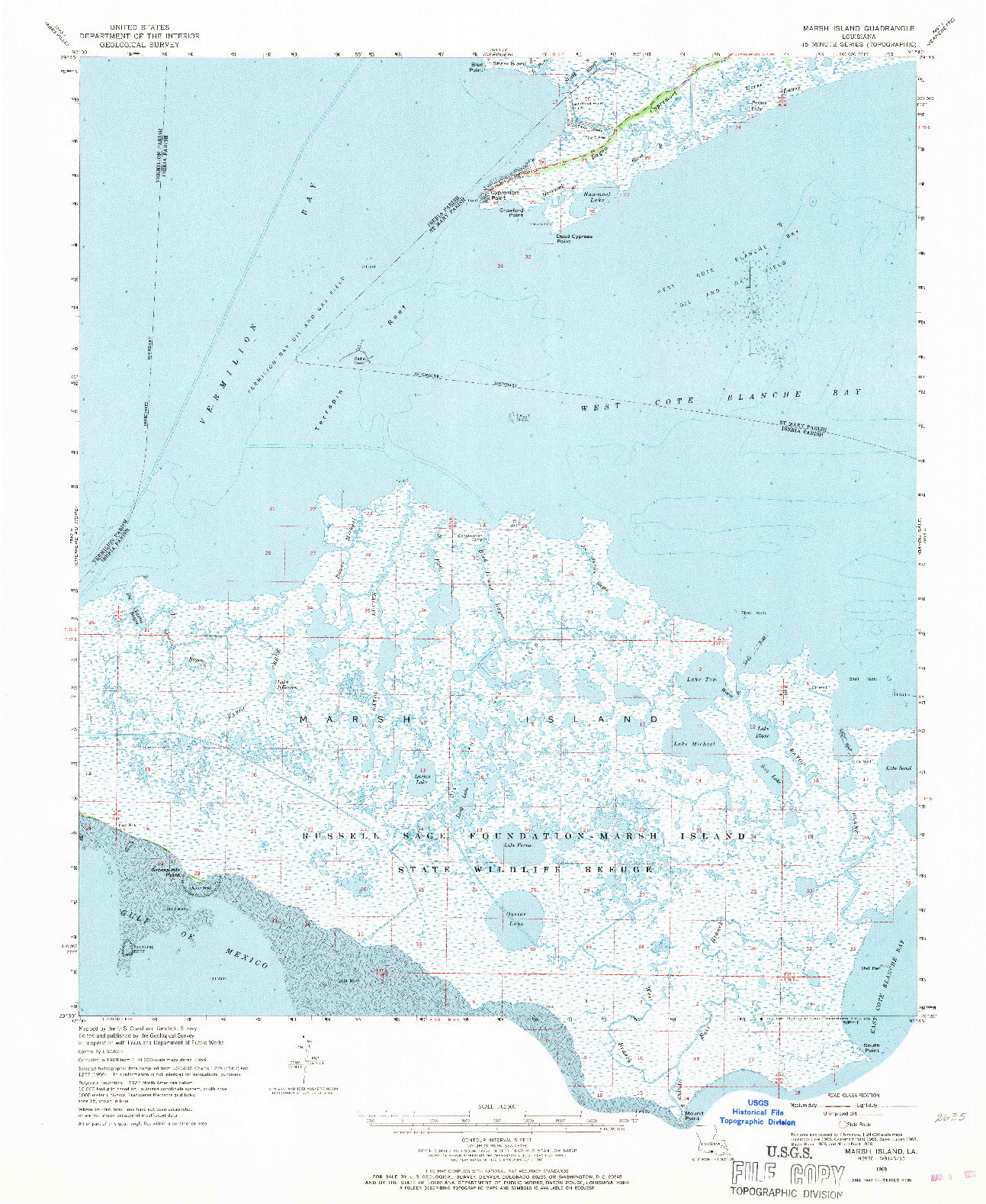 USGS 1:62500-SCALE QUADRANGLE FOR MARSH ISLAND, LA 1968