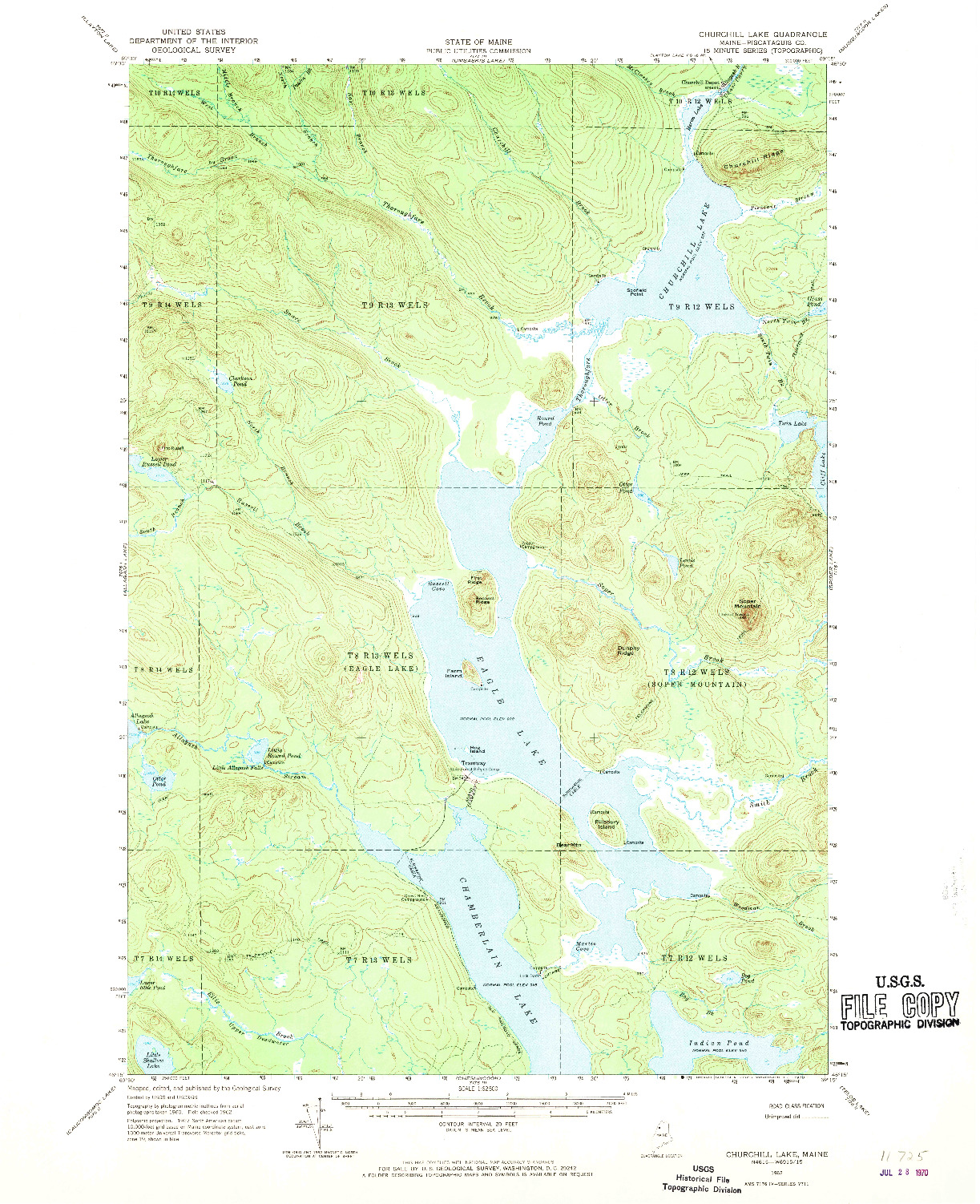 USGS 1:62500-SCALE QUADRANGLE FOR CHURCHILL LAKE, ME 1962