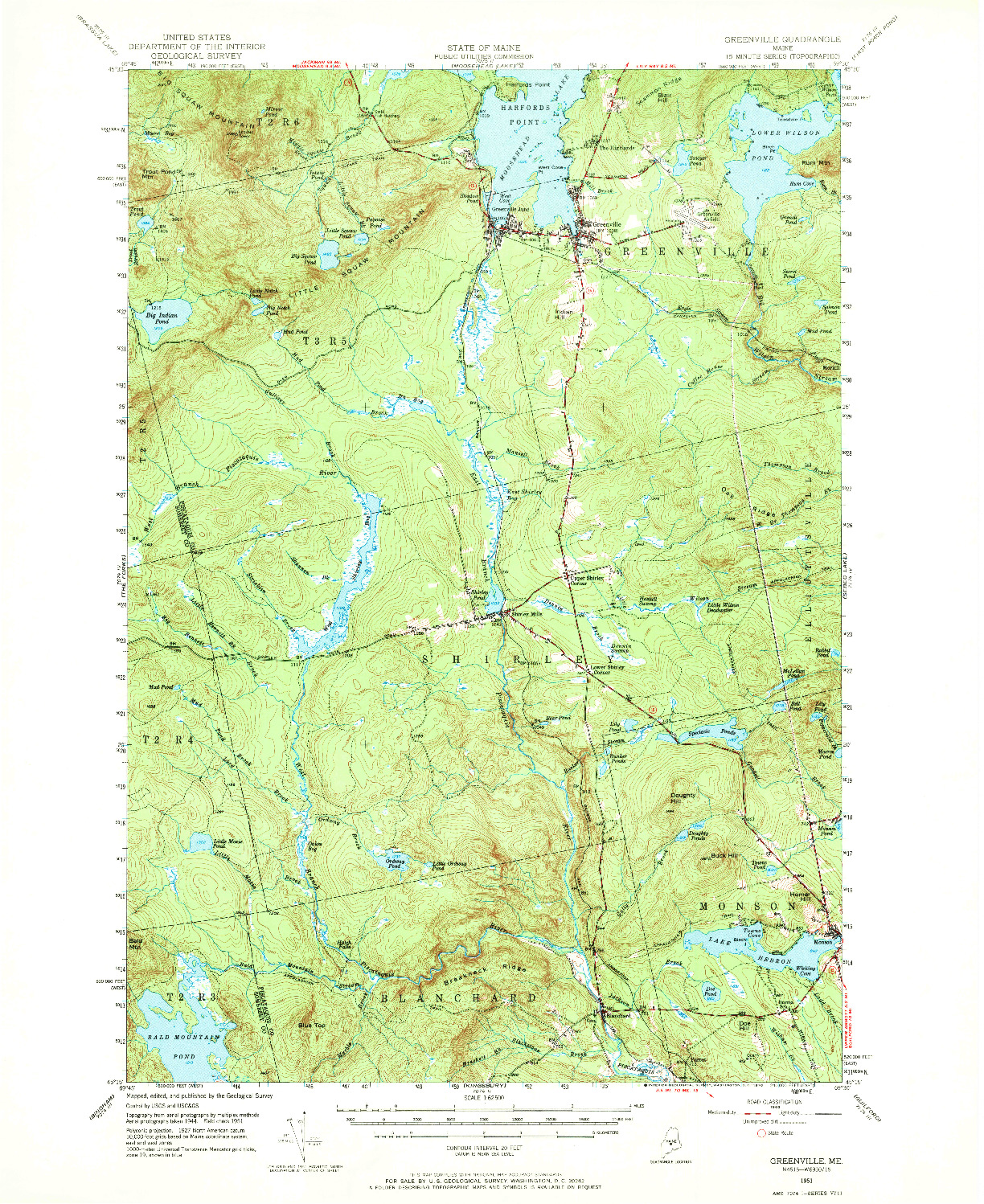 USGS 1:62500-SCALE QUADRANGLE FOR GREENVILLE, ME 1951