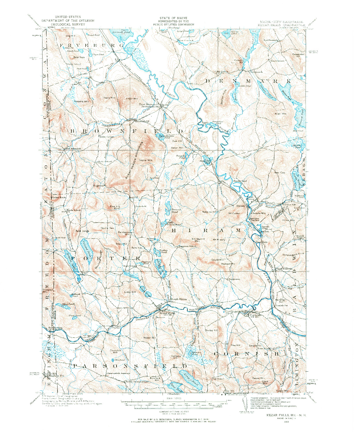 USGS 1:62500-SCALE QUADRANGLE FOR KEZAR FALLS, ME 1910