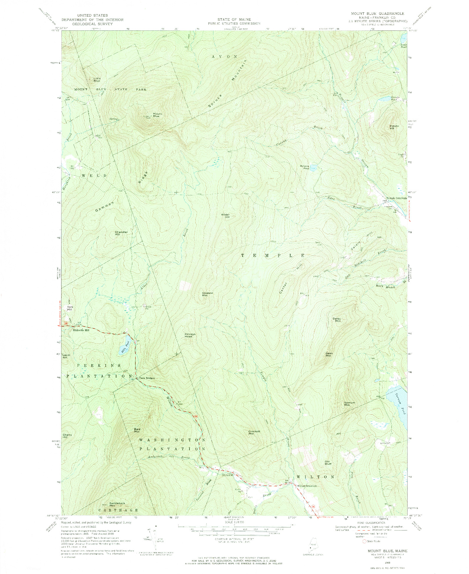 USGS 1:24000-SCALE QUADRANGLE FOR MOUNT BLUE, ME 1968